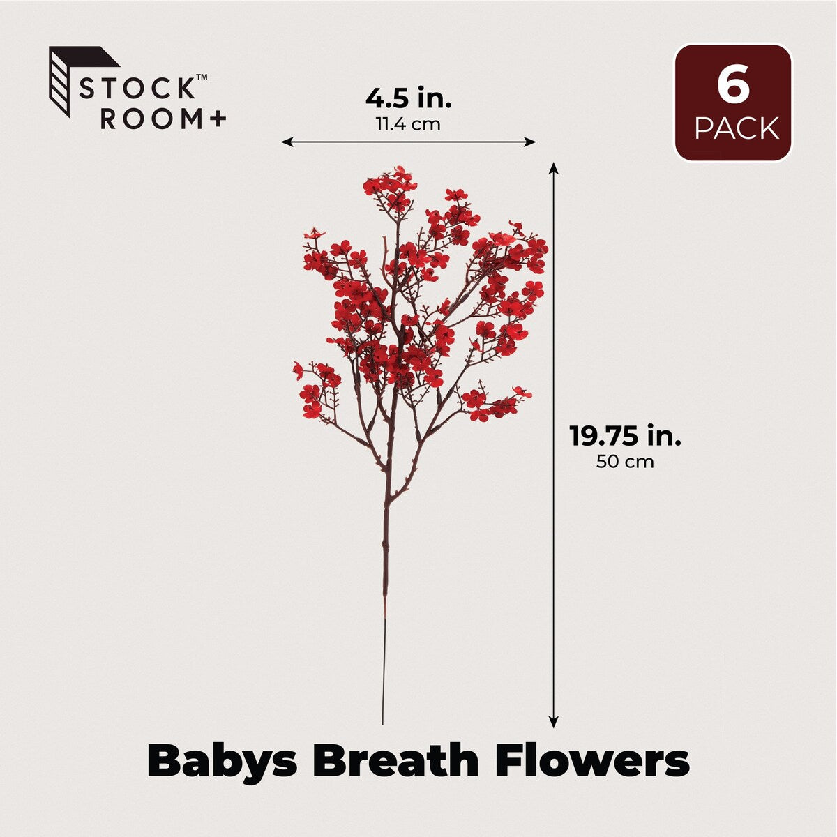 Silk Artificial Baby's Breath Flowers with Stem, Red Babies Breath Bouquets (20 In, 6 Pack)