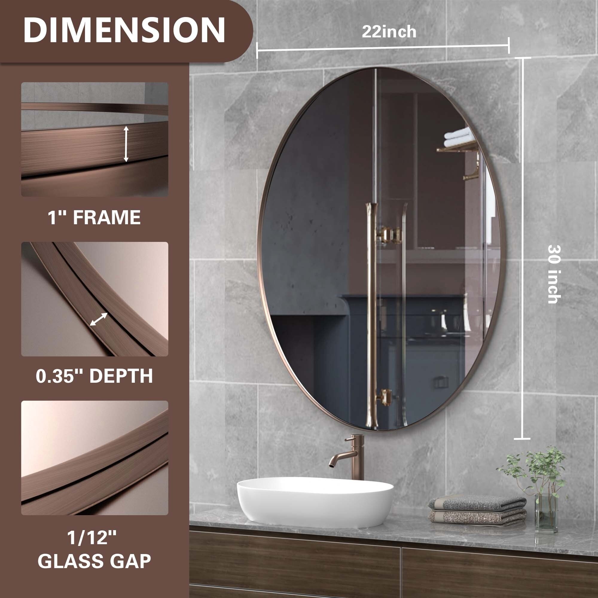 Wall Mirror Bathroom Mirror with Stainless Steel Frame (1 Piece)