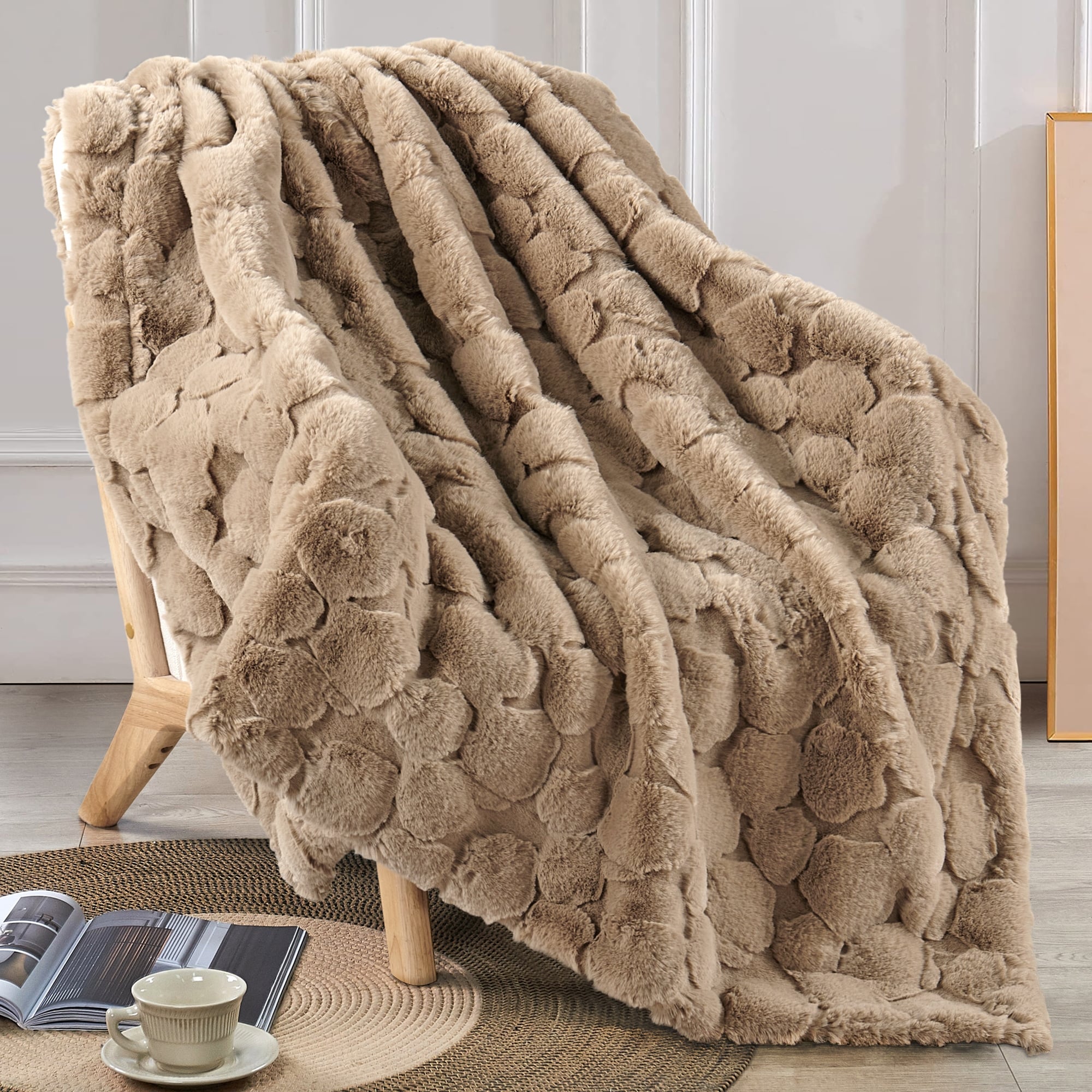 Home Soft Things Cloud Carved FauxFur Throw Decorative Blankets