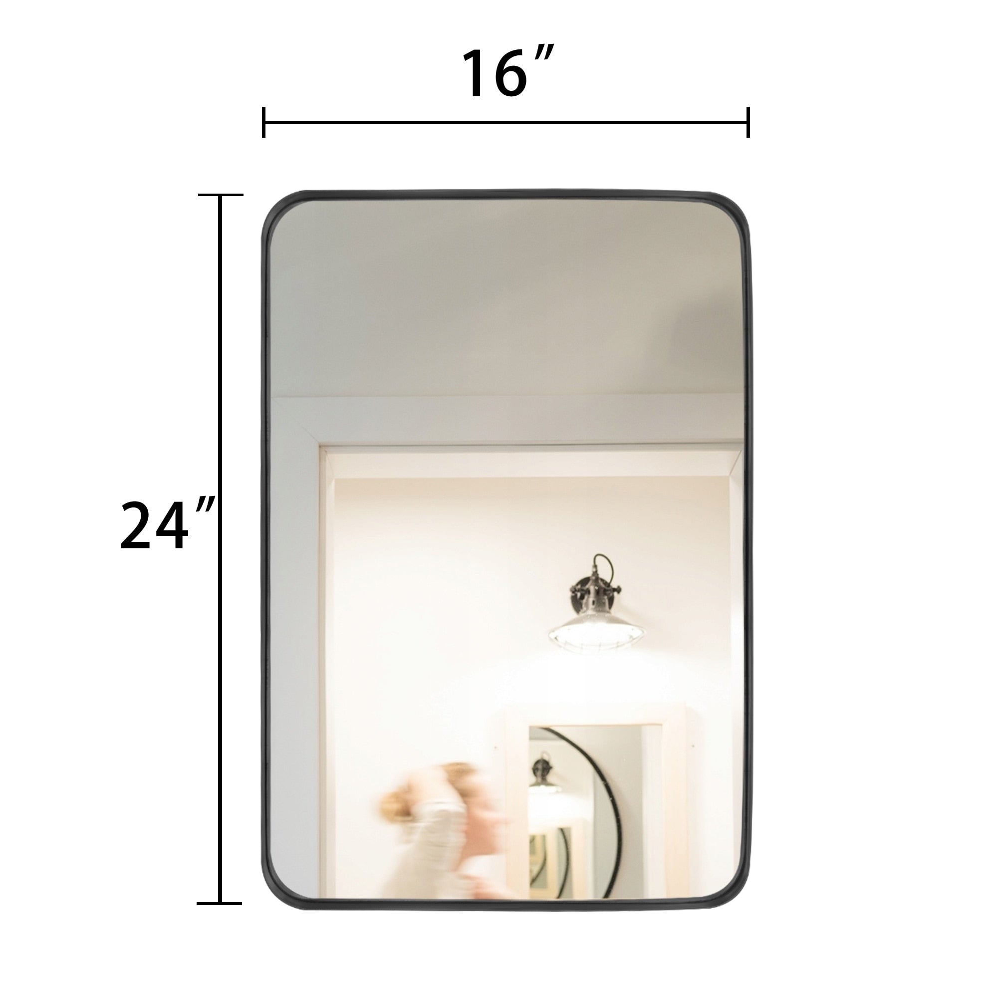 Modern Wall Mirror, Rectangular Mirror with Metal Frame, Bathroom Mirror with Round Corner Vanity Mirror for Vertical/Horizontal