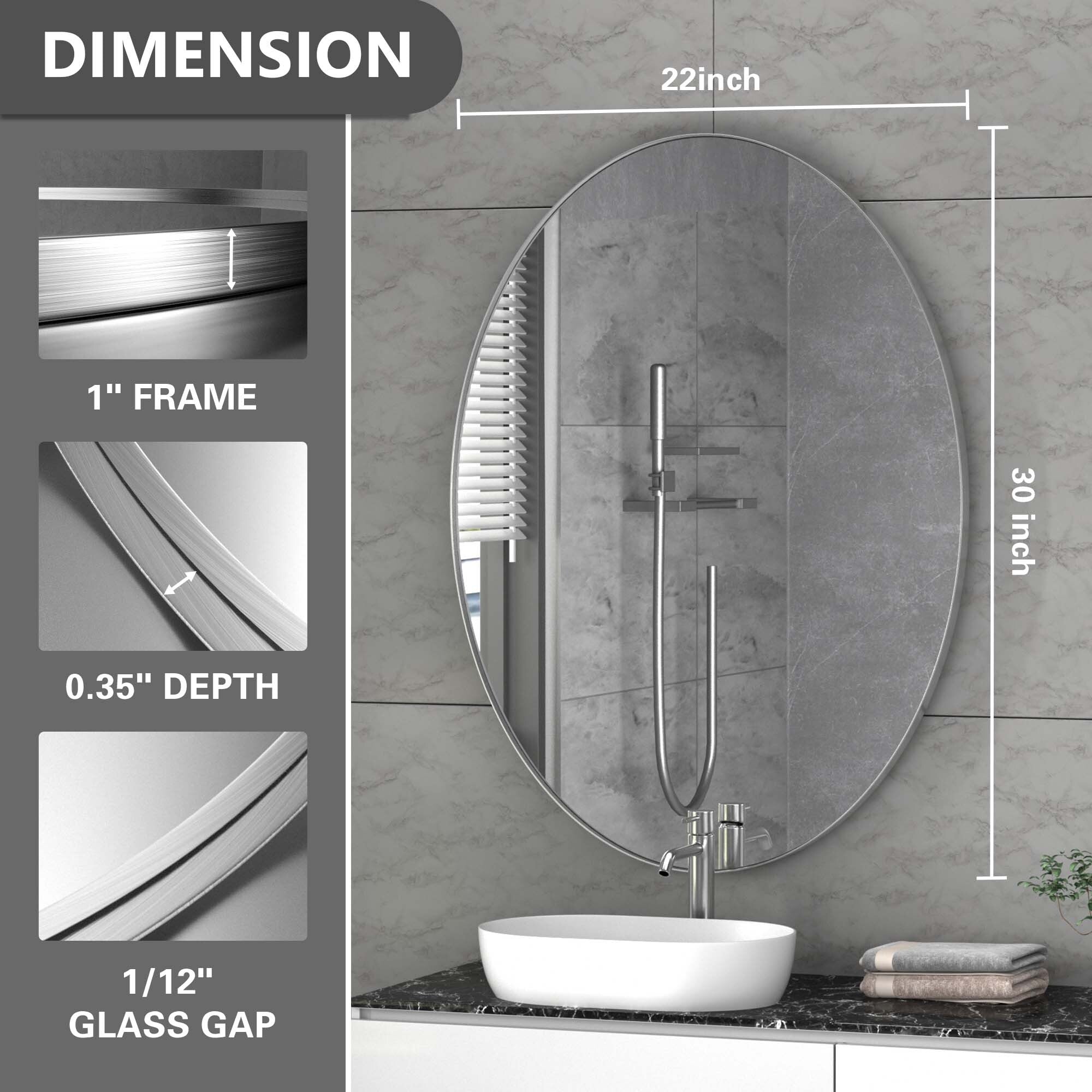 Wall Mirror Bathroom Mirror with Stainless Steel Frame (1 Piece)