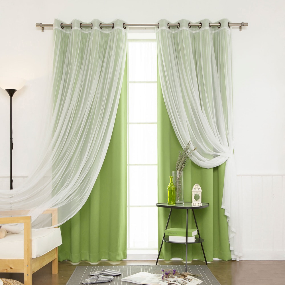 Aurora Home Mix and Match Curtains Blackout and Tulle Lace Sheer Curtain Panel Set (4-piece)