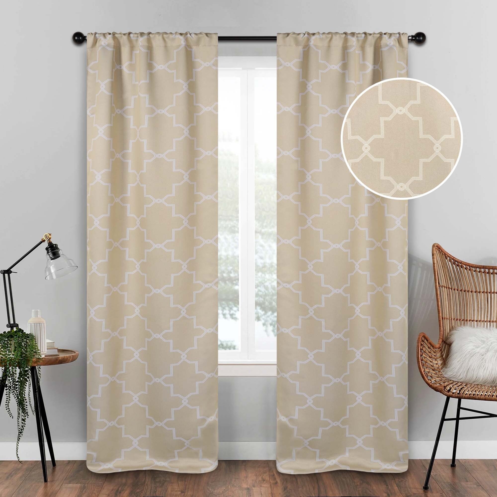 Imperial Trellis Washable Room Darkening Blackout Curtains, Set of 2 Panels