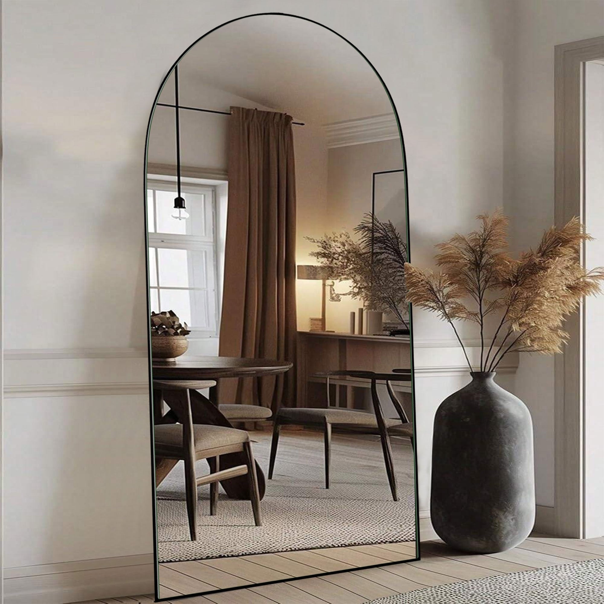 Arched Full-Length Standing Wood Floor Mirror, Wall Mirror