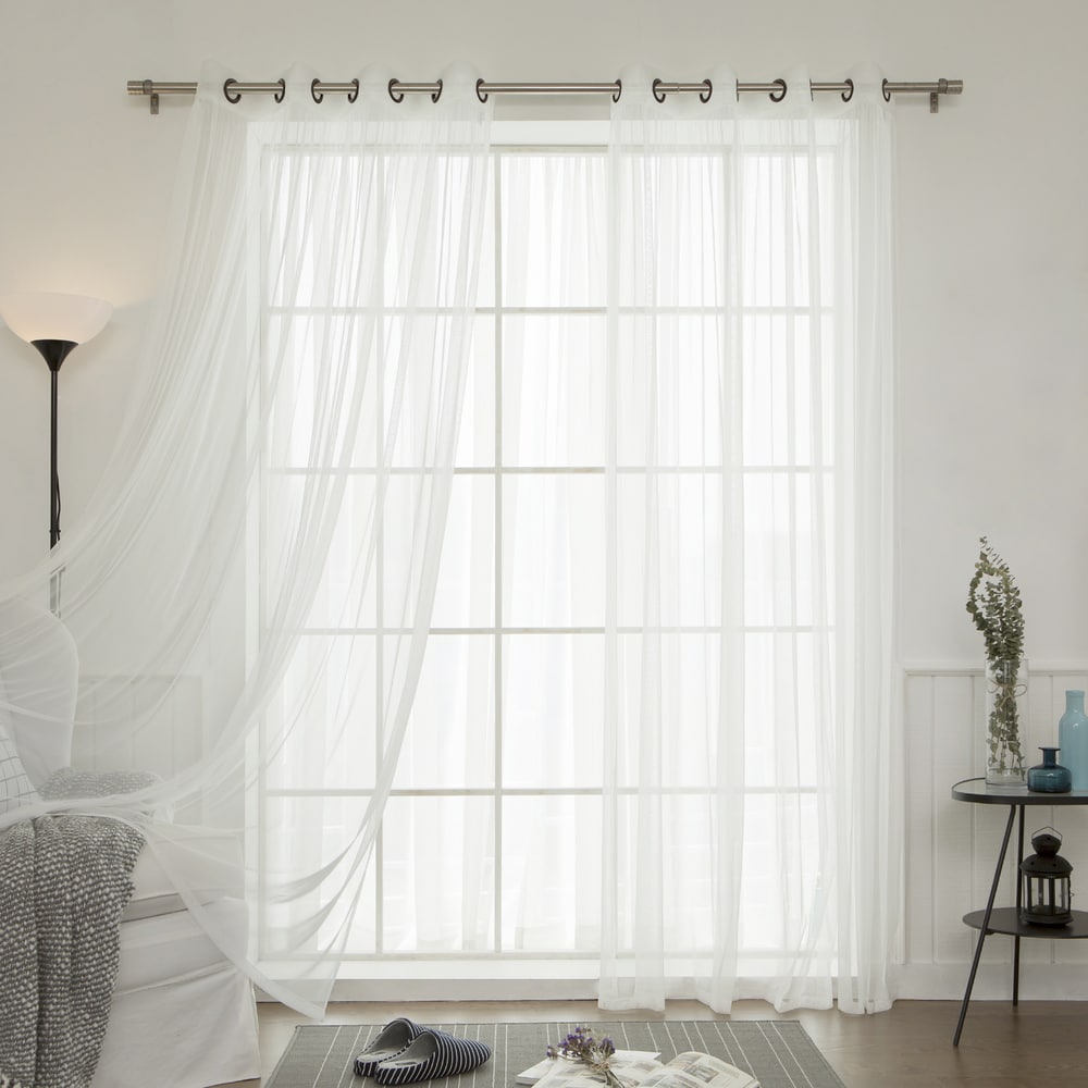 Aurora Home Mix and Match Curtains Blackout and Tulle Lace Sheer Curtain Panel Set (4-piece)