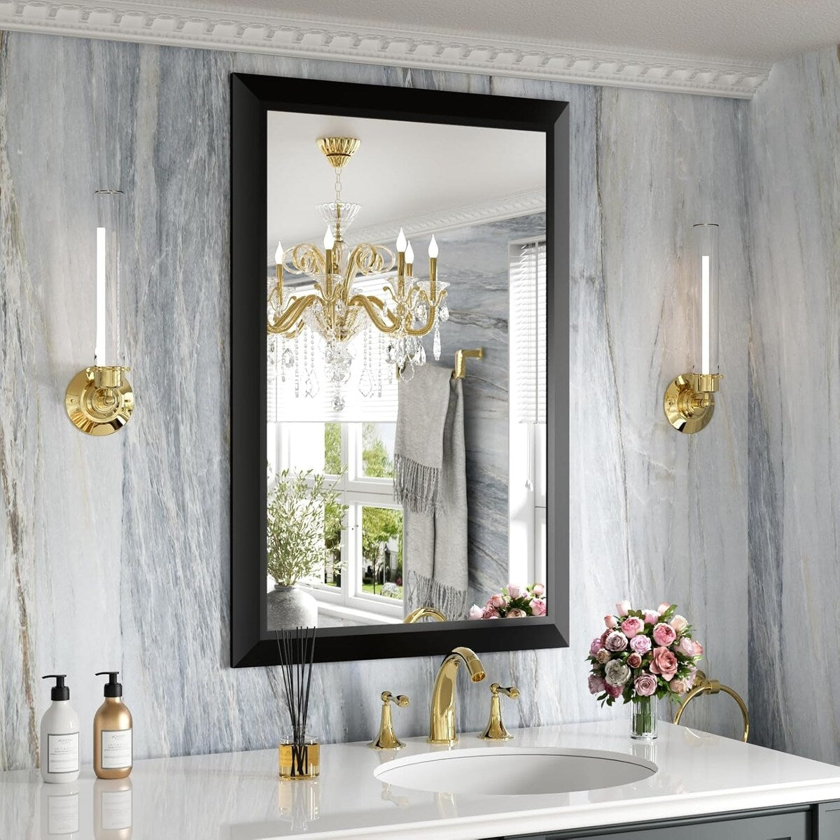 KIOTEE Aluminum Alloy Framed Bathroom Vanity Mirror in Tempered Glass