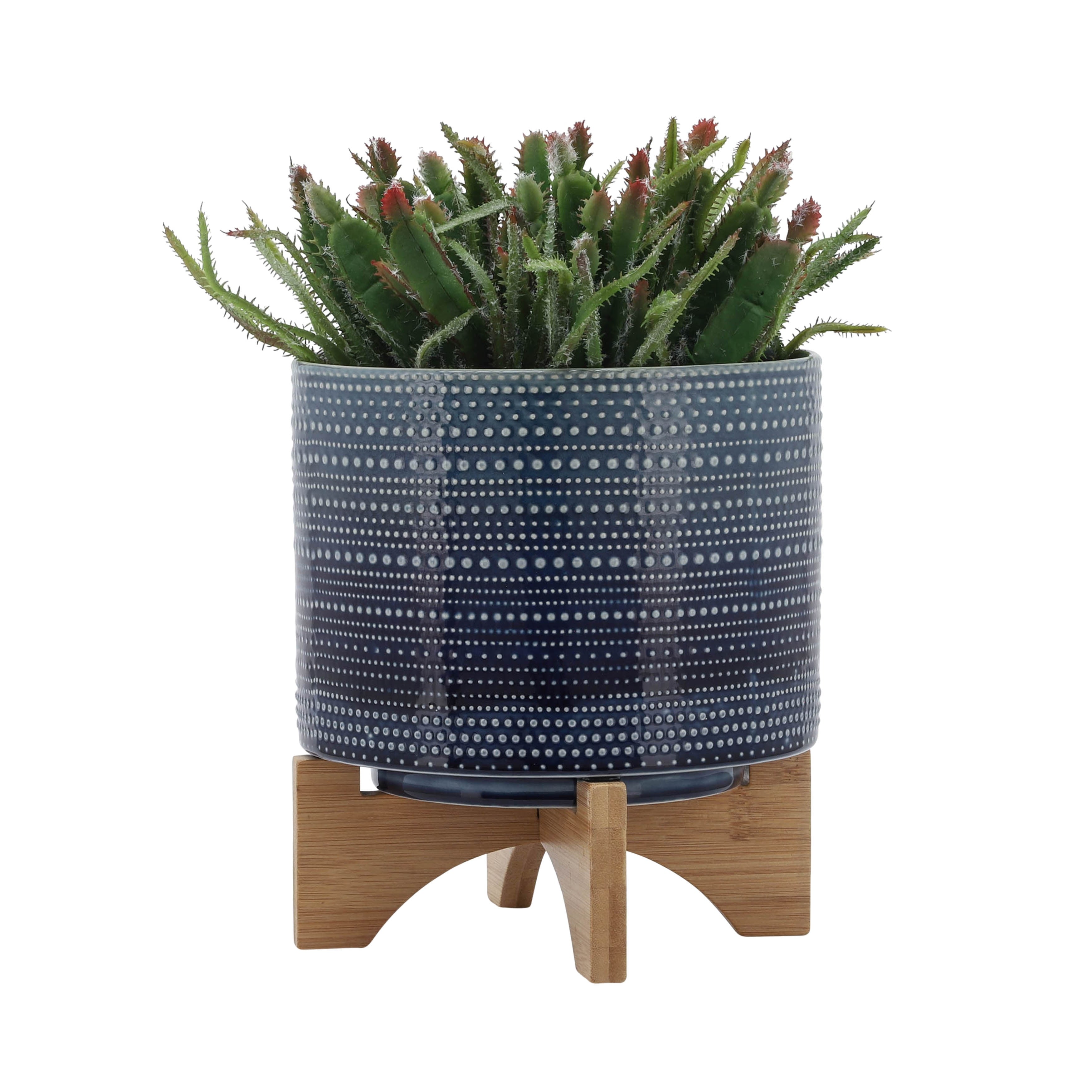 Sagebrook Home Coastal Blue Textured Dotted Handmade Ceramic Planter Pot with Stand