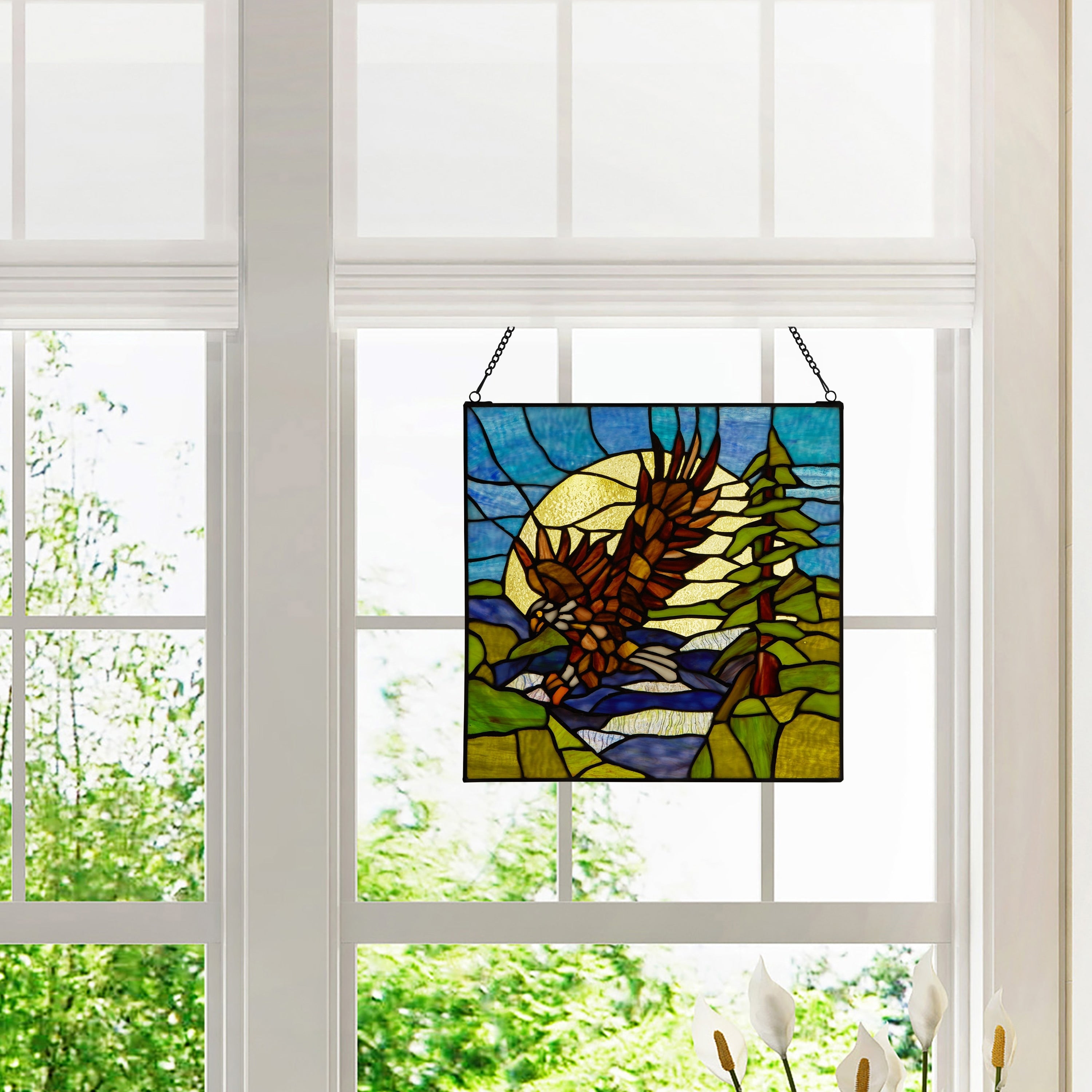 River of Goods Bald Eagle in Flight River of Goods Stained Glass Window Panel - 14 x 0.25 x 14