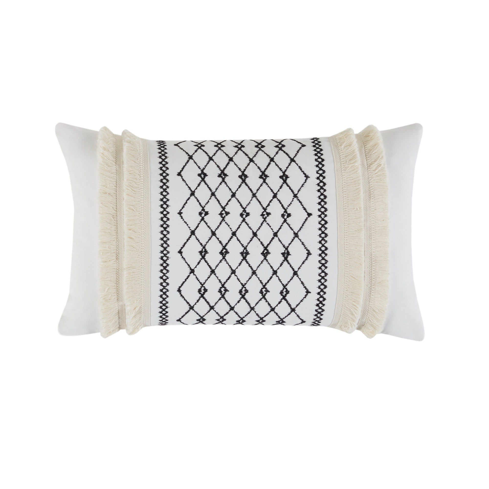 INK+IVY Bea Embroidered Cotton Oblong Pillow with Tassels