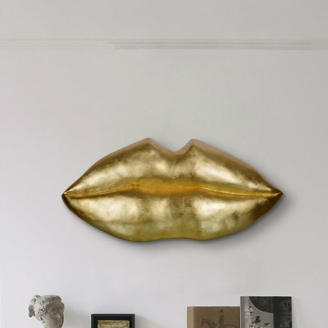 Polyresin Golden Lip Sculpture - 23Hx49Wx3.9D