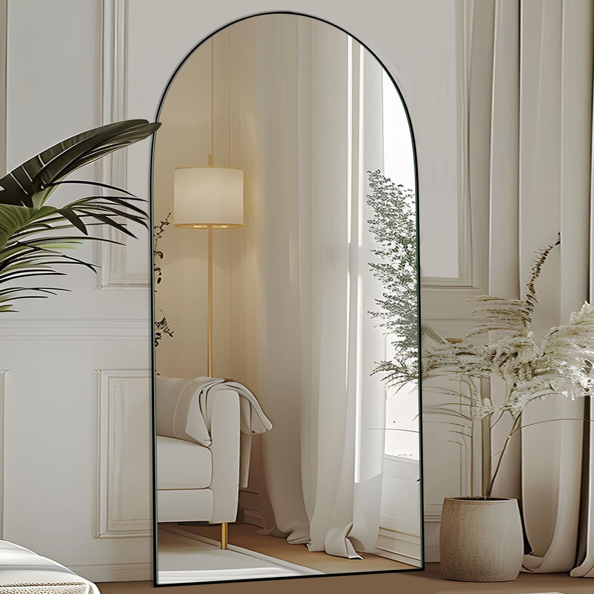 Arched Full-Length Standing Wood Floor Mirror, Wall Mirror