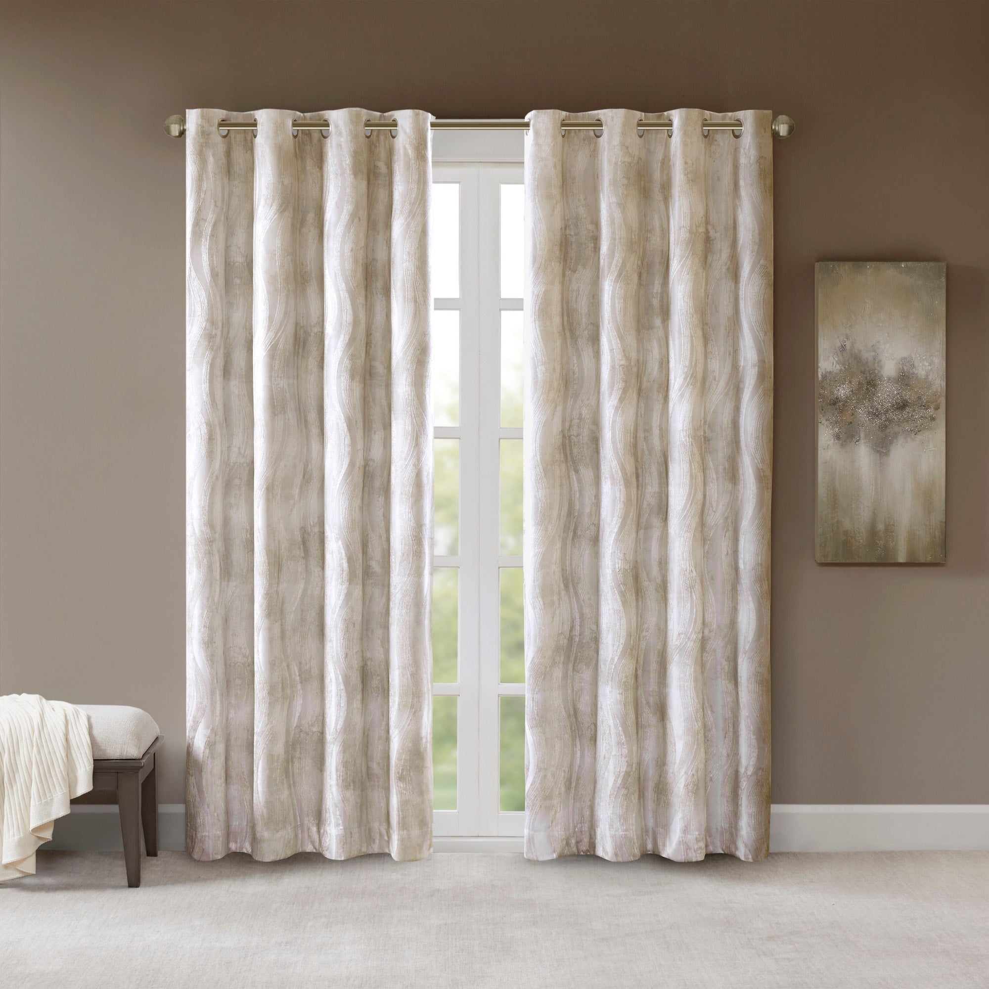 SunSmart Alastair Ivory Printed Jacquard Total Blackout Single Curtain Panel