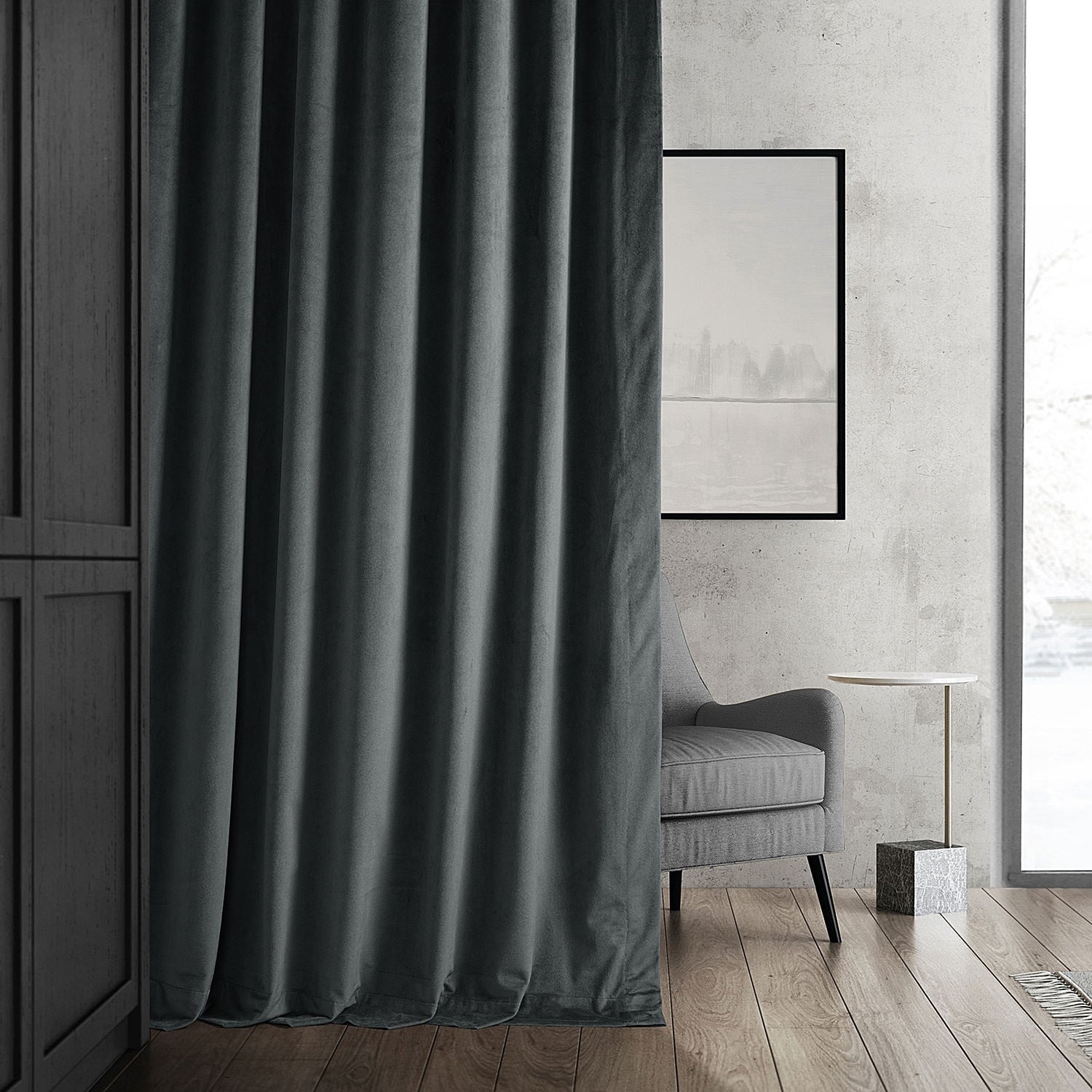 Exclusive Fabrics Natural Grey Velvet Blackout Curtain (1 Panel)