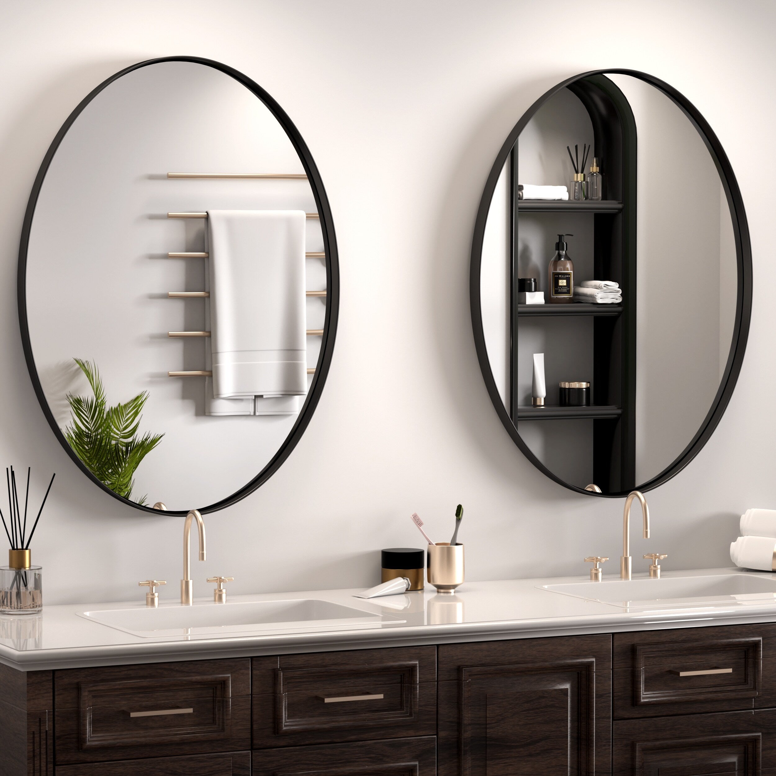 Modern Wall Mirrors, Oval Mirror with Stainless Steel Framed, Bathroom Mirror with Round Corner, Vanity Mirror Accent Mirror