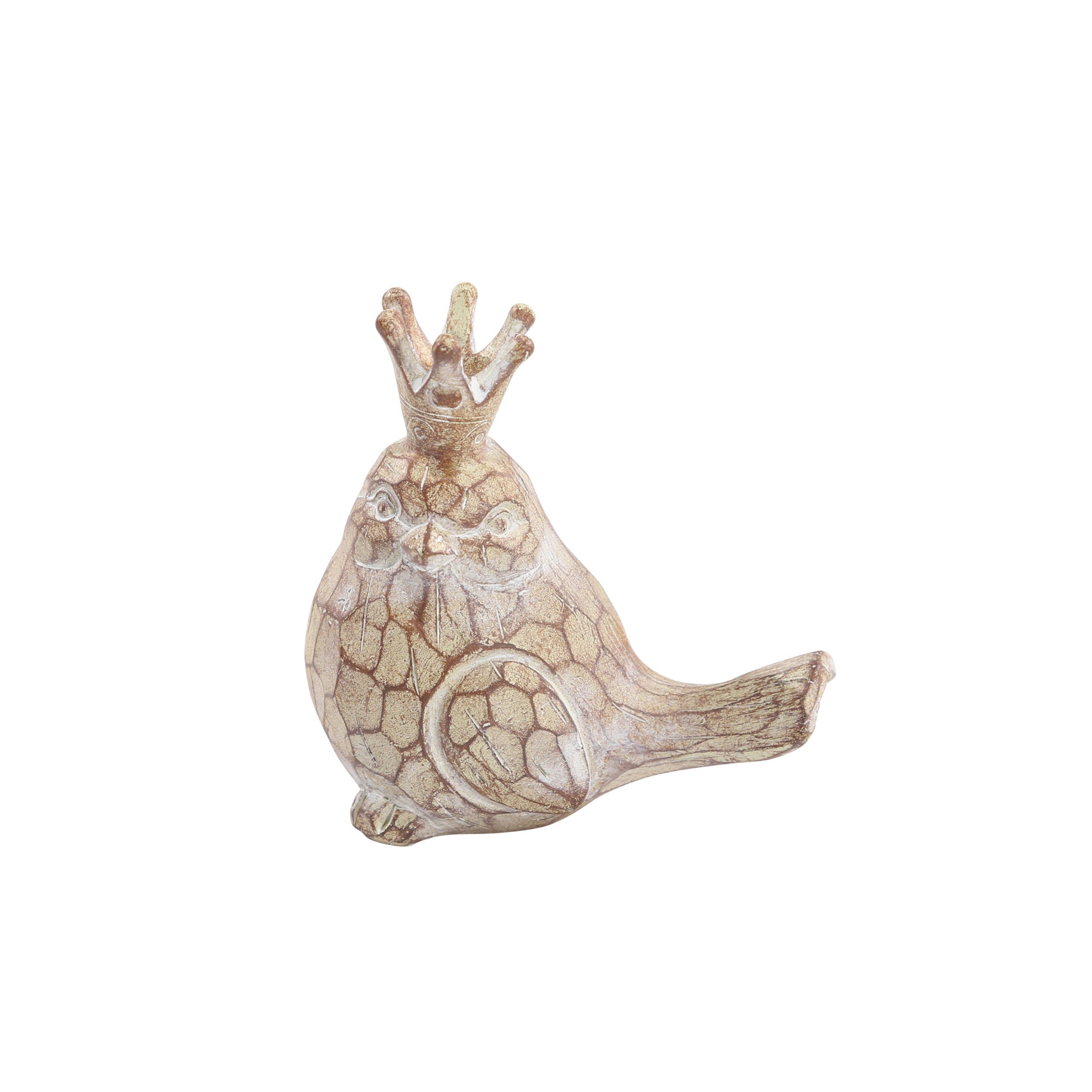 Handmade Ivory and Brown Polyresin Birds with Crowns (Set of 2)