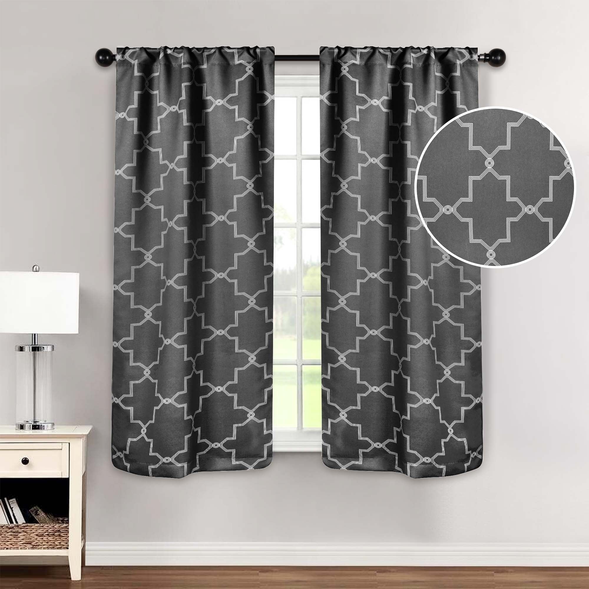 Imperial Trellis Washable Room Darkening Blackout Curtains, Set of 2 Panels