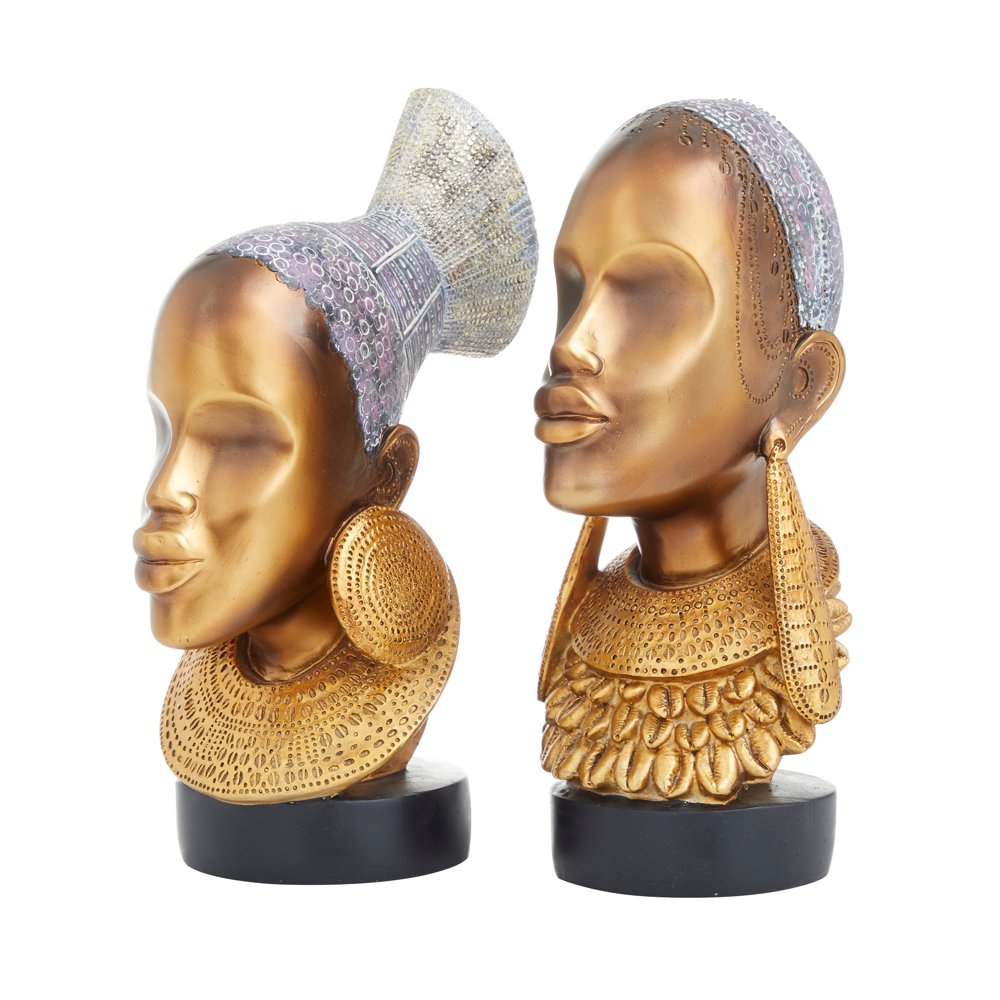 Captivating Polystone African Woman Sculpture (Set of 2) - Black or Gold