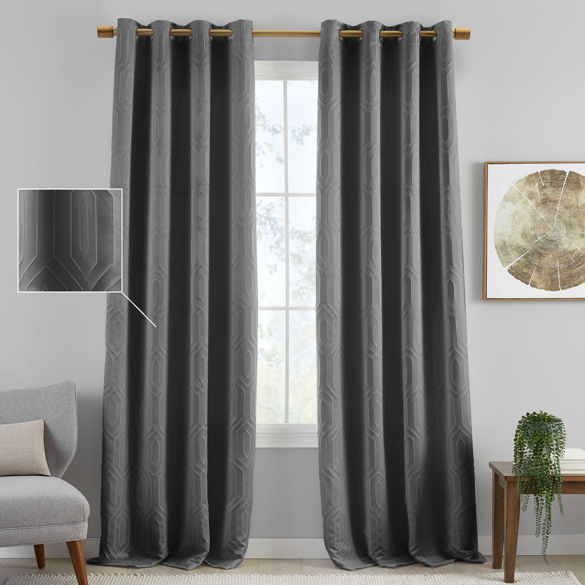 Sunveil Huxley Geometric Embroidered Texture Blackout Window Curtain Panel