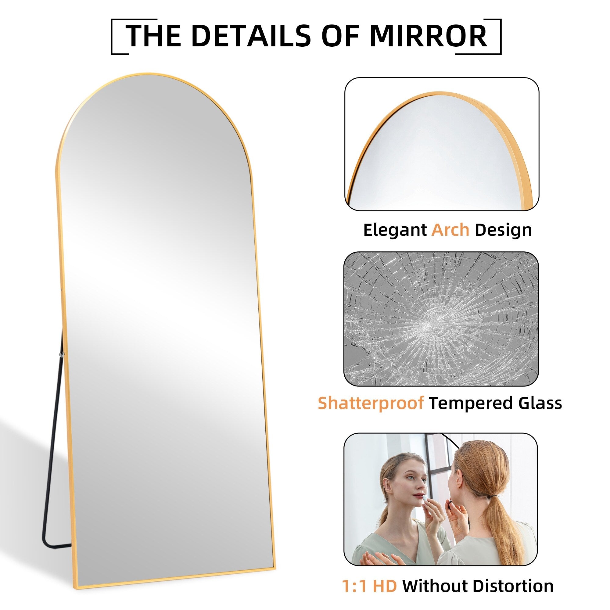 Arched Full Length Mirror with Stand Aluminum Alloy Frame,Wall-Mounted Mirror,Floor Dressing Mirror