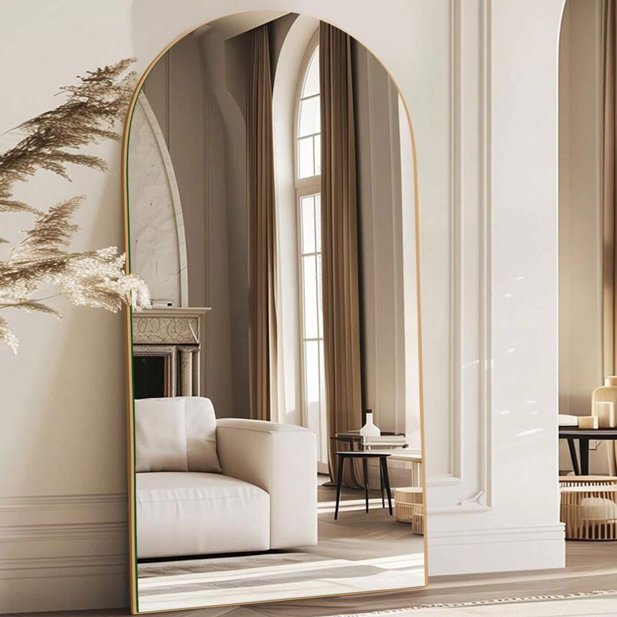 Arched Full-Length Standing Wood Floor Mirror, Wall Mirror