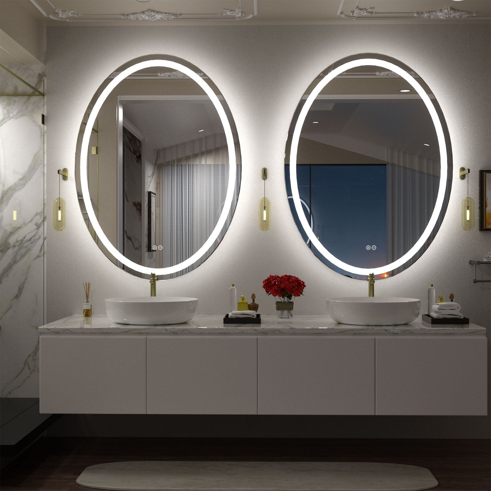 Apmir LED Backlit Bathroom Vanity Mirror Wall Mounted Anti-Fog Oval Touch