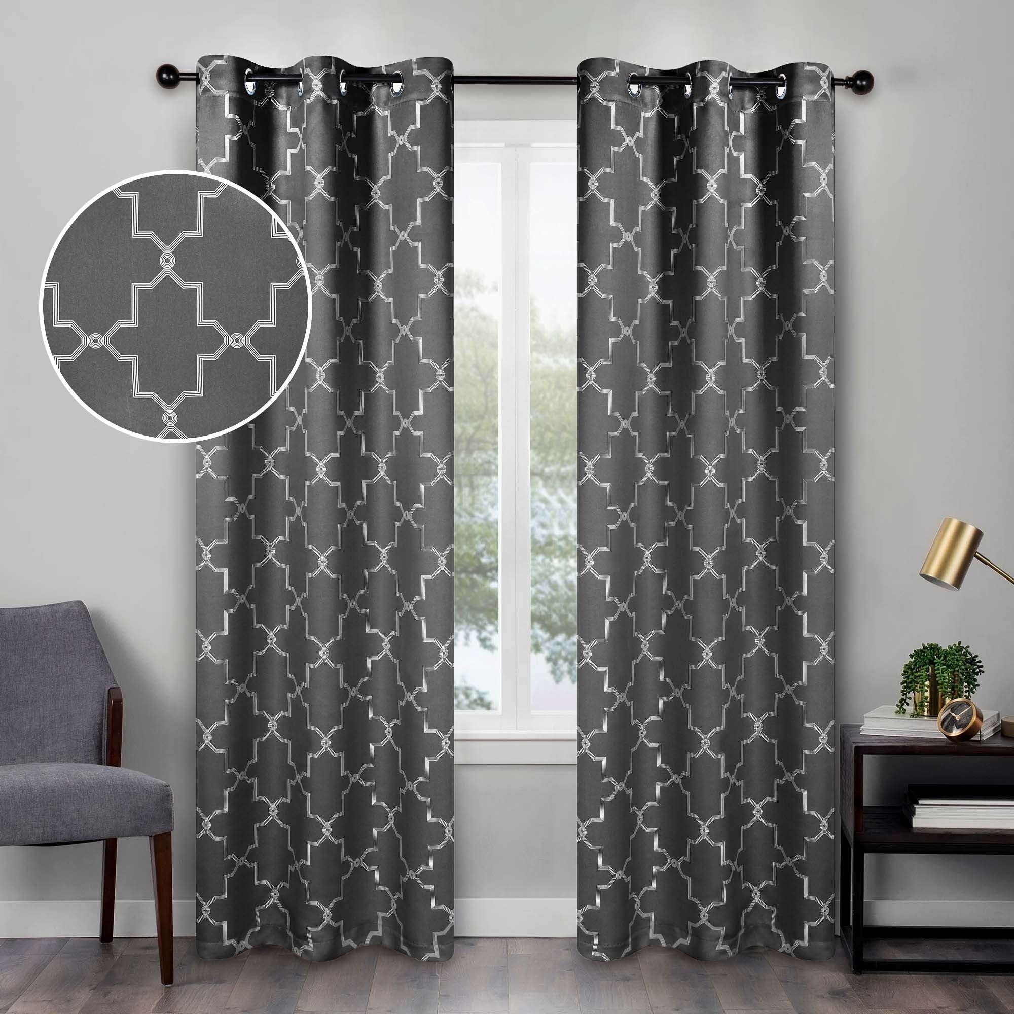 Imperial Trellis Washable Room Darkening Blackout Curtains, Set of 2 Panels