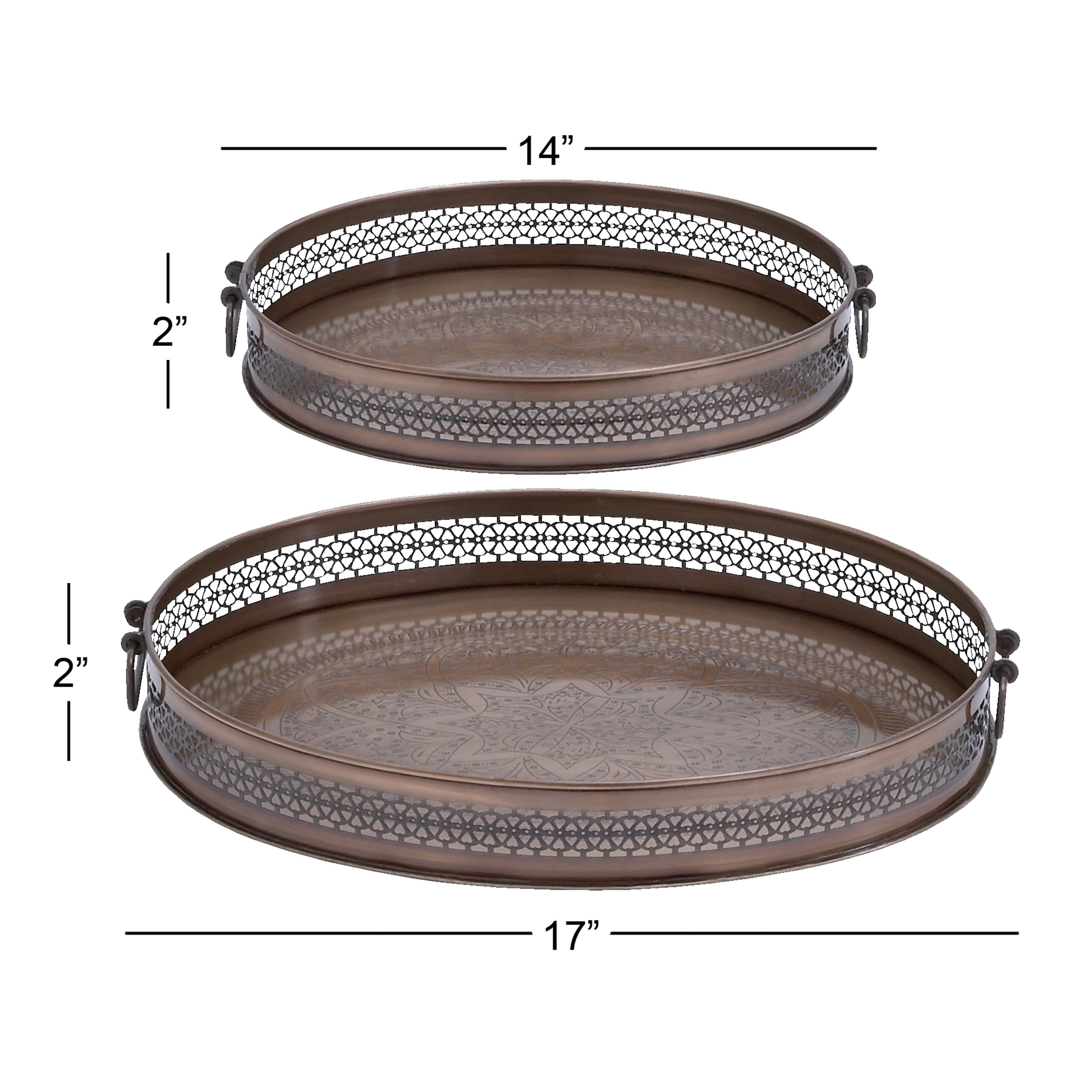 Metal Tray - Set of 2 Brown - Roche River Decor - 13W x 17L x 3H