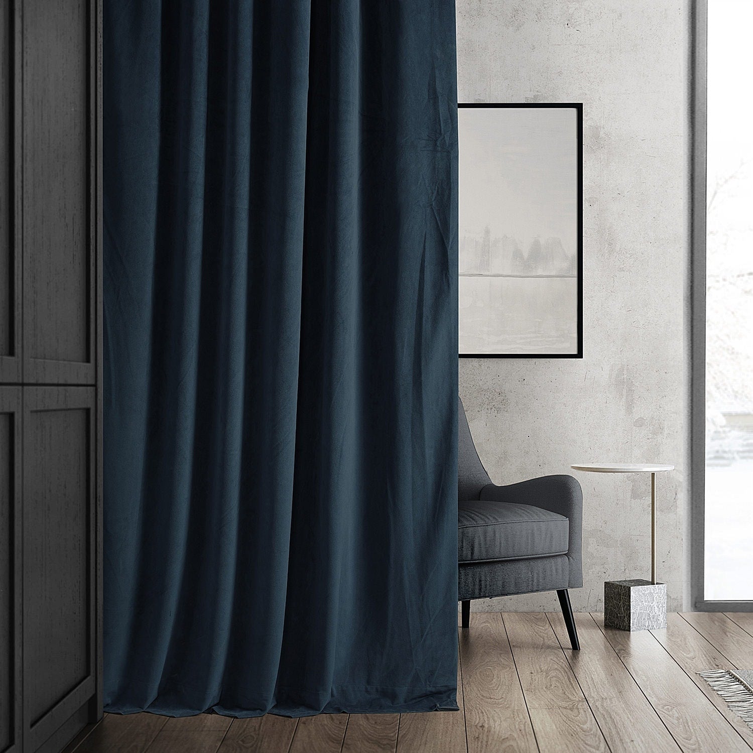 Exclusive Fabrics Signature Midnight Blue Velvet Blackout Curtain Panel