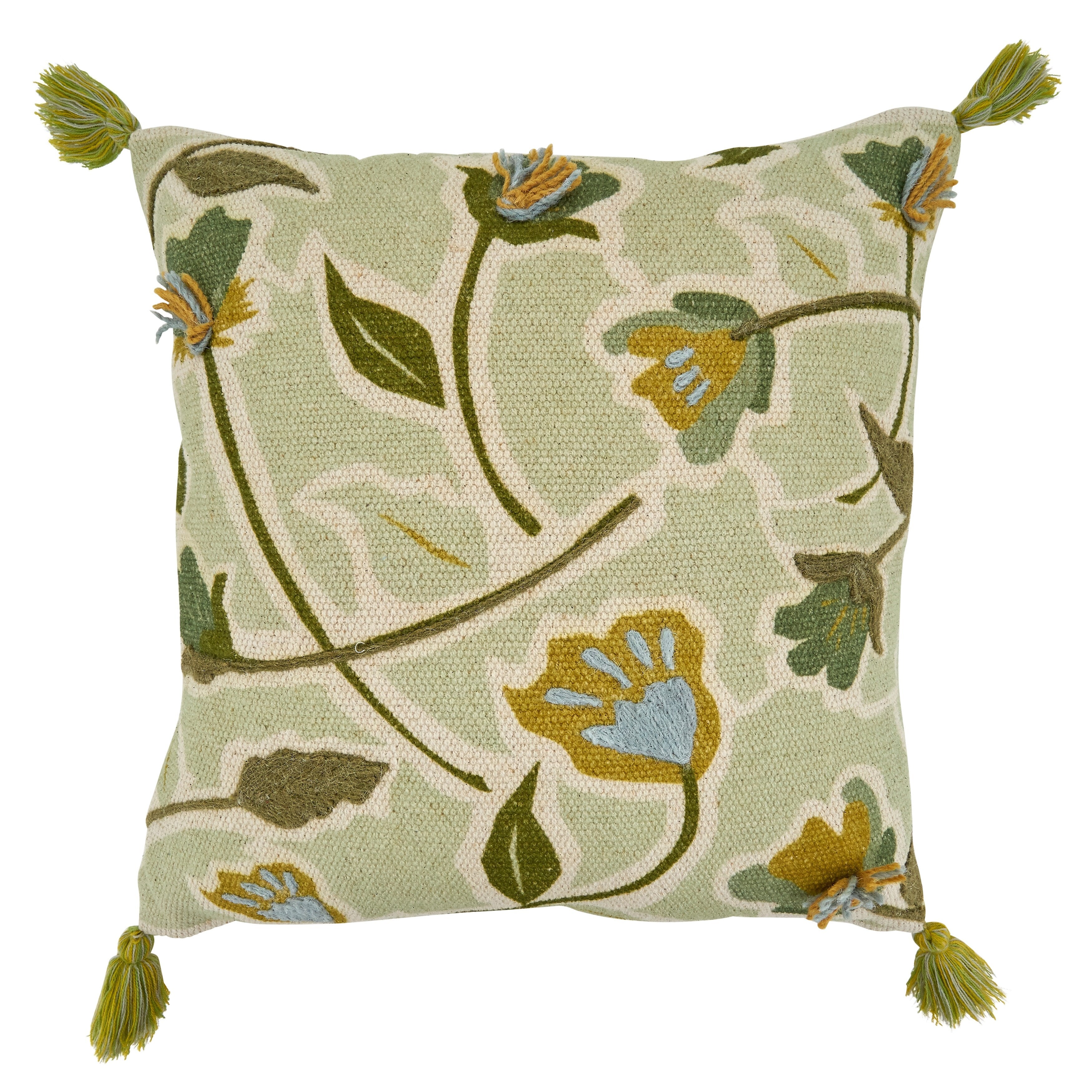 Throw Pillow With Embroidered Large Floral Design