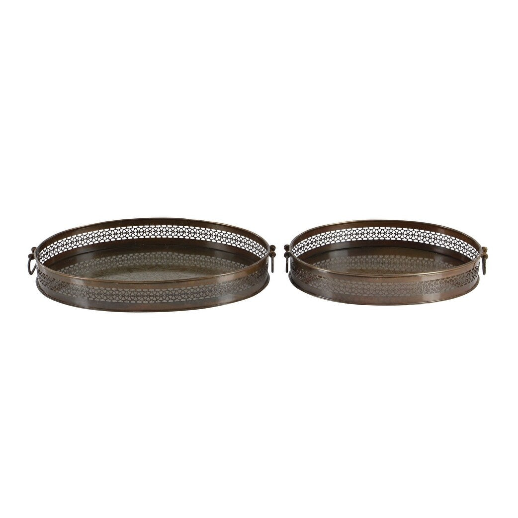 Metal Tray - Set of 2 Brown - Roche River Decor - 13W x 17L x 3H