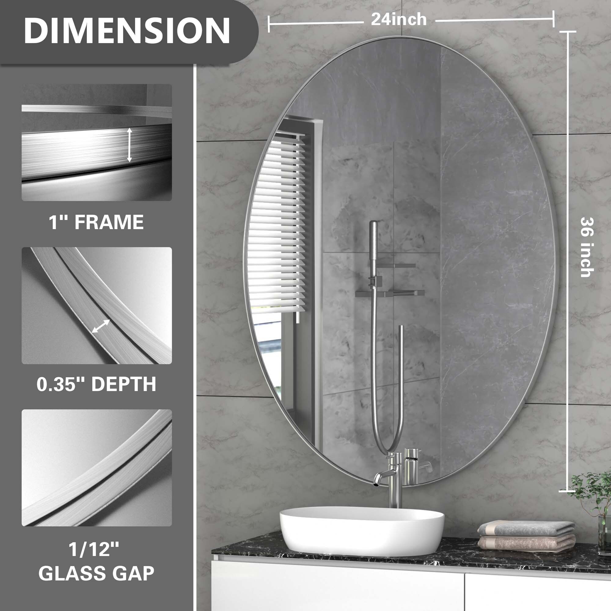 Wall Mirror Bathroom Mirror with Stainless Steel Frame (1 Piece)