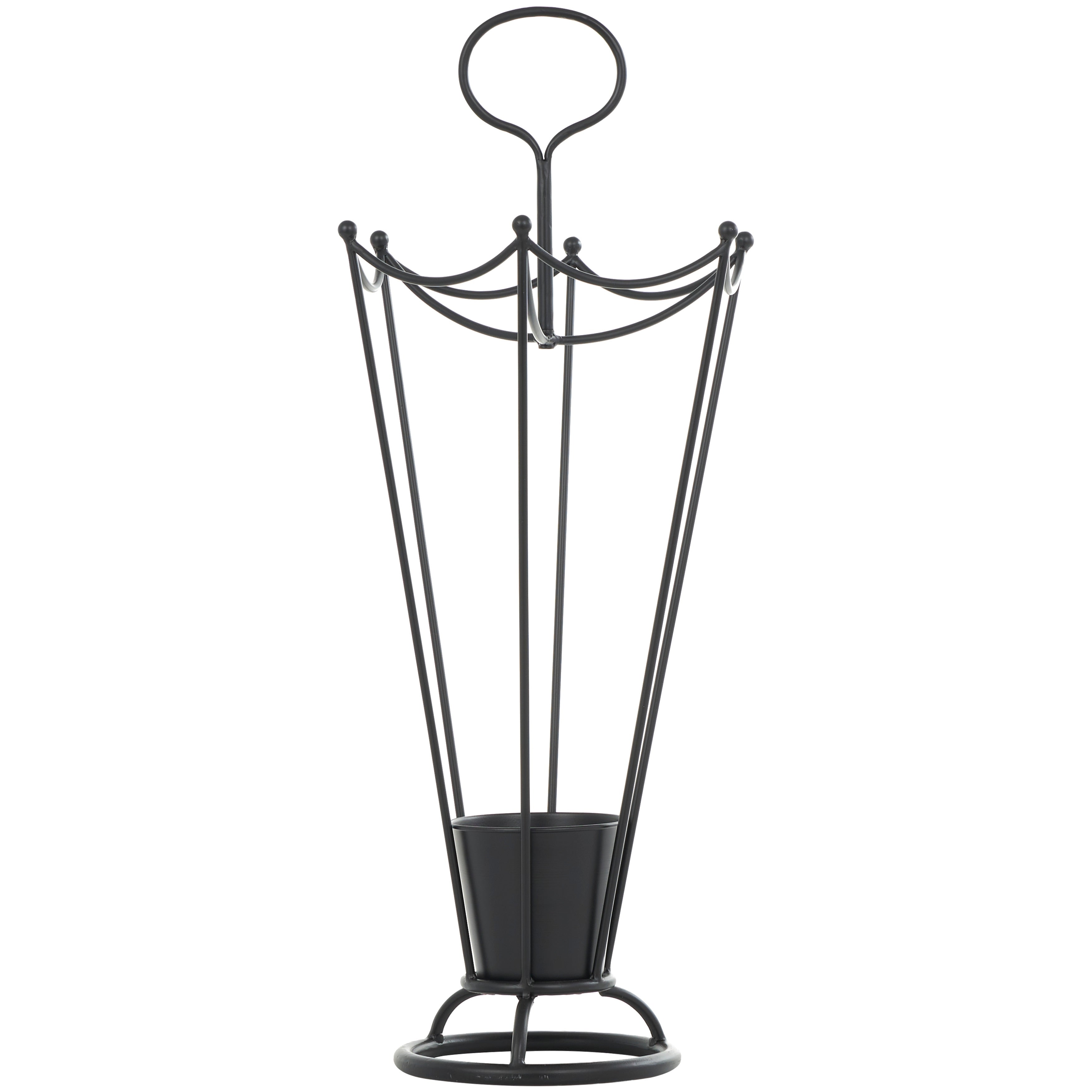 Metal Open Framed Umbrella Stand with Upside Down Umbrella Shape and Hook Handle - Black - Roche River Decor