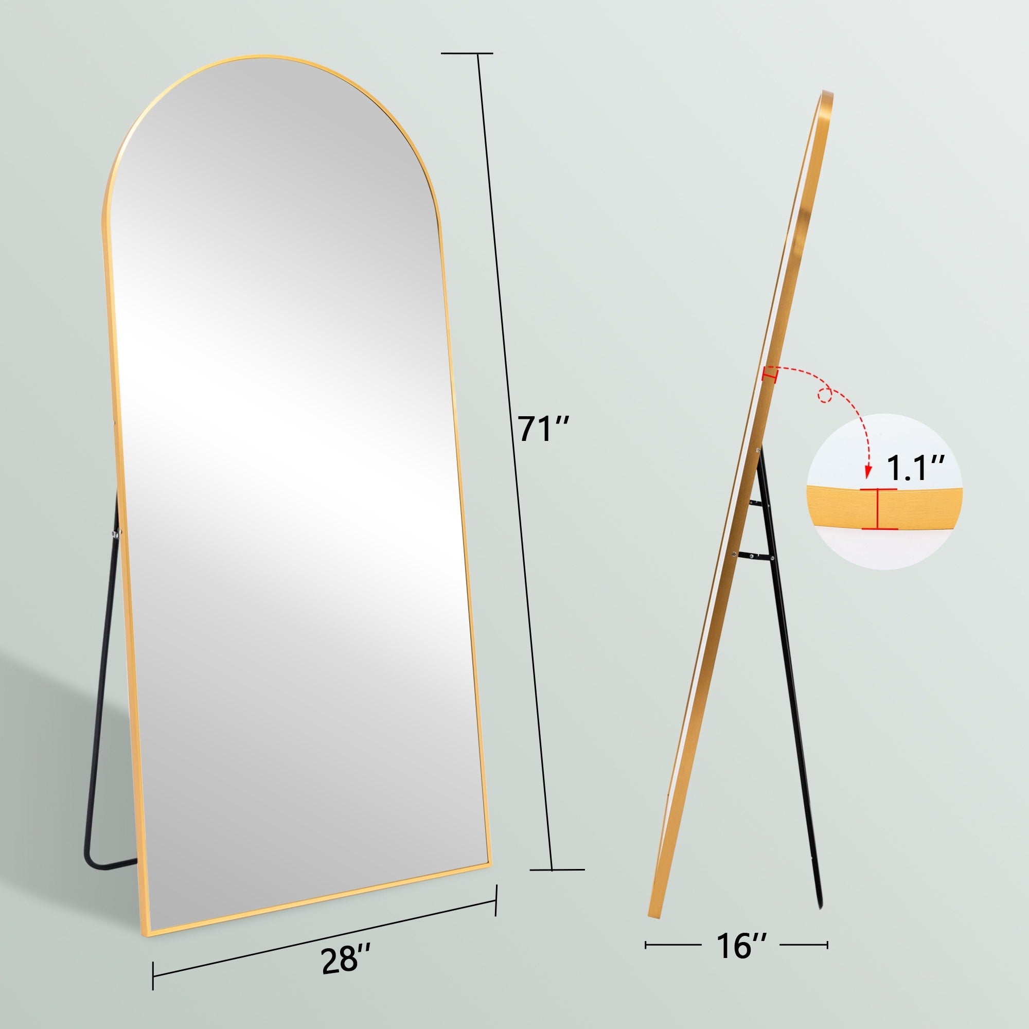 Arched Full Length Mirror with Stand Aluminum Alloy Frame,Wall-Mounted Mirror,Floor Dressing Mirror