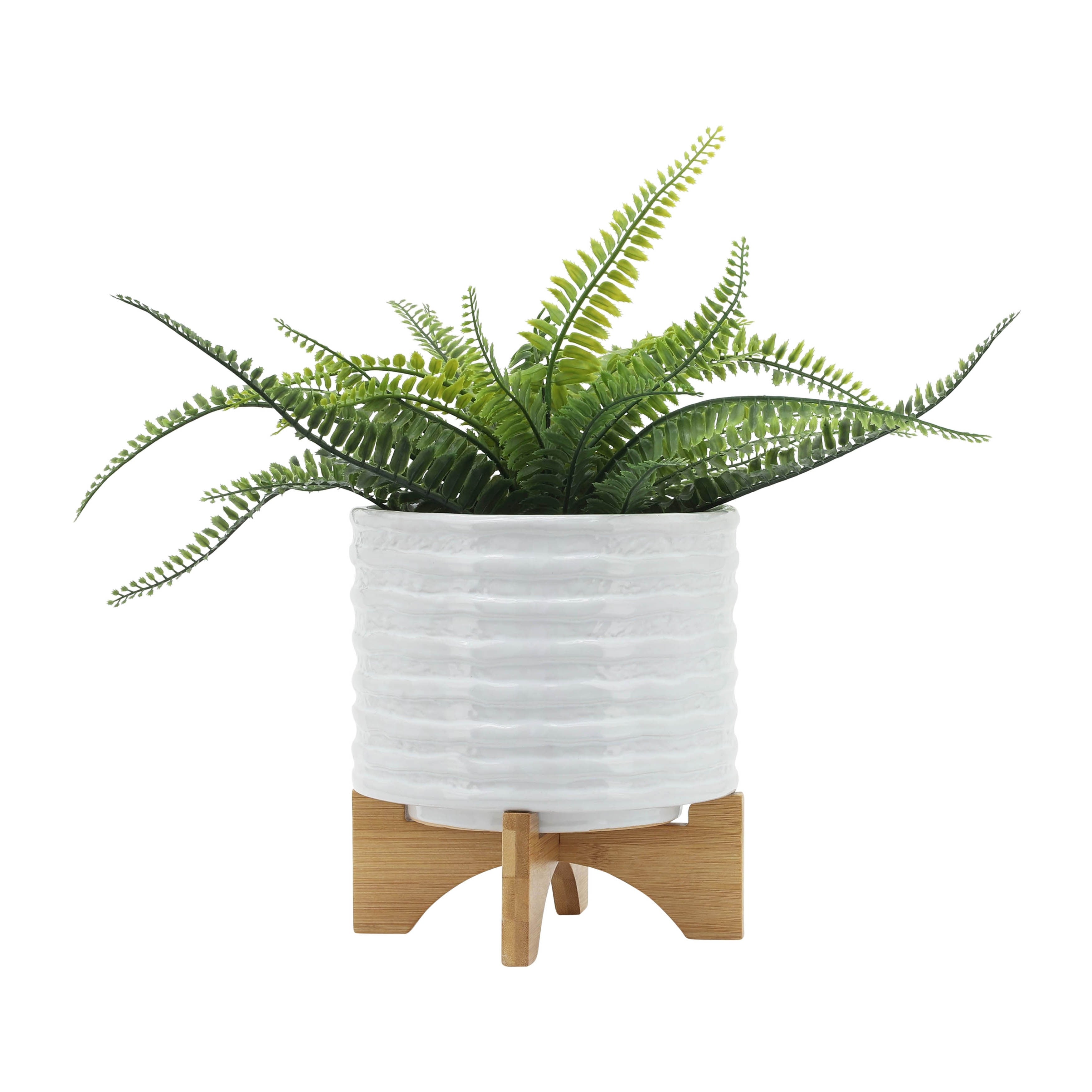 Sagebrook Home Modern Textured Ceramic Planter with Stand Indoor Outdoor