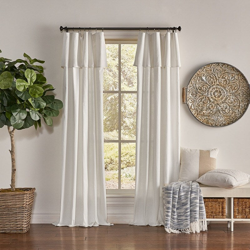 Mercantile Drop Cloth Light Filtering Ring Top Tab Farmhouse Curtain Panel with Valance