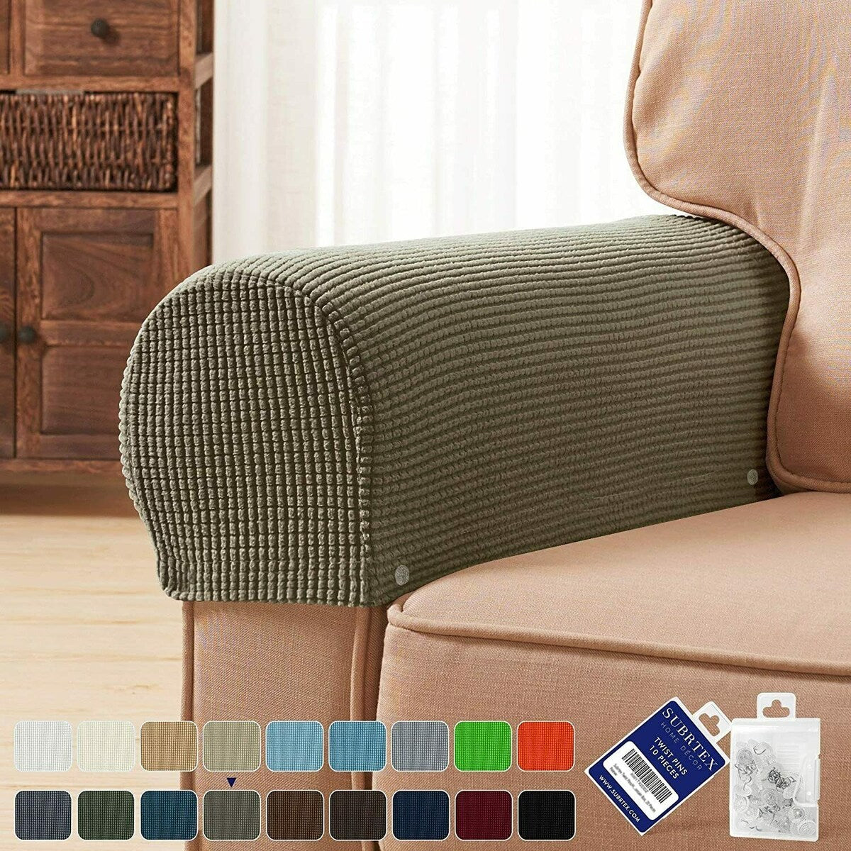 Subrtex Stretch Armrest Cover Strip furniture Cover with Twist Pins