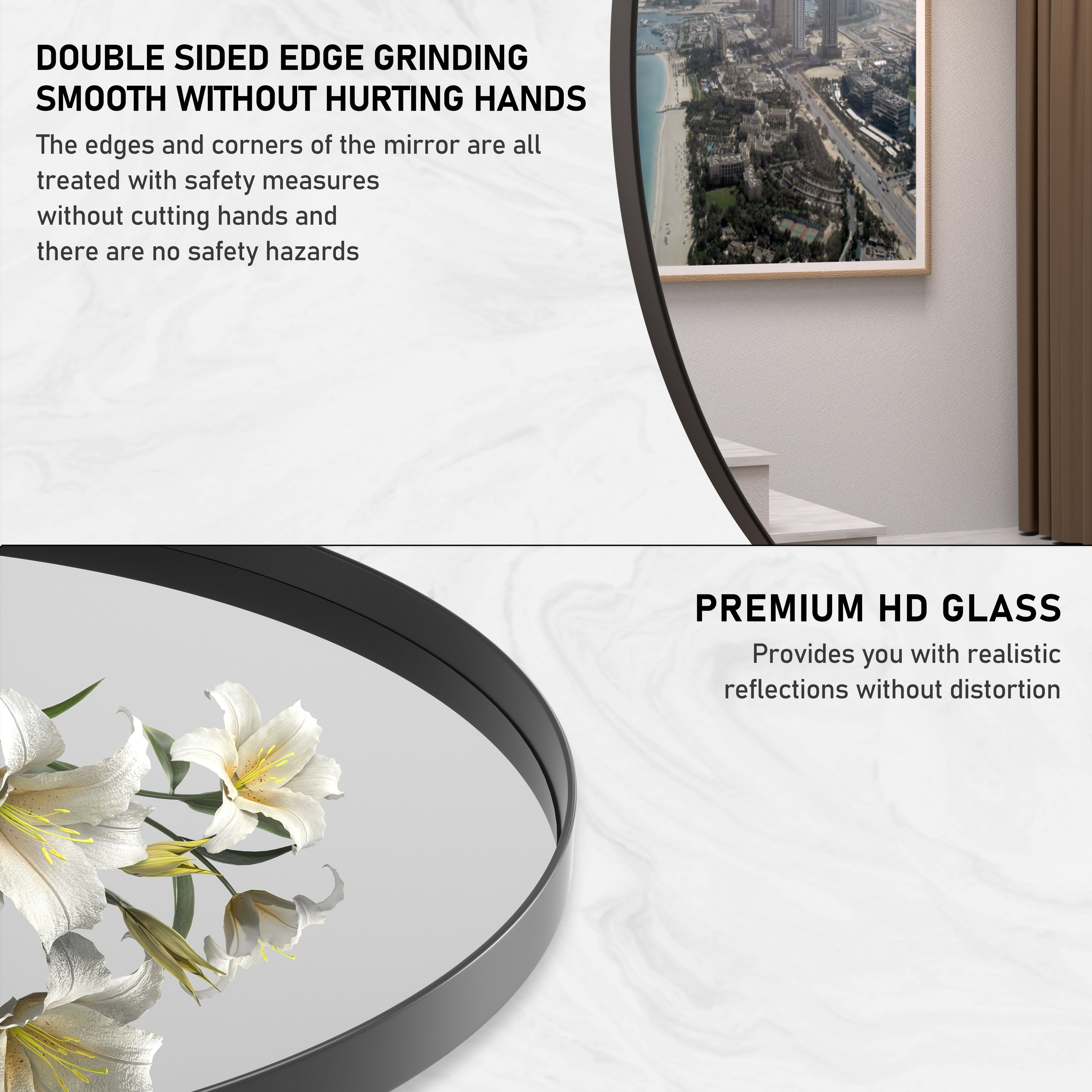 Modern Wall Mirror, Oval Mirror with Metal Framed, Bathroom Mirror with Round Corner Vanity Mirror for Vertical/Horizontal