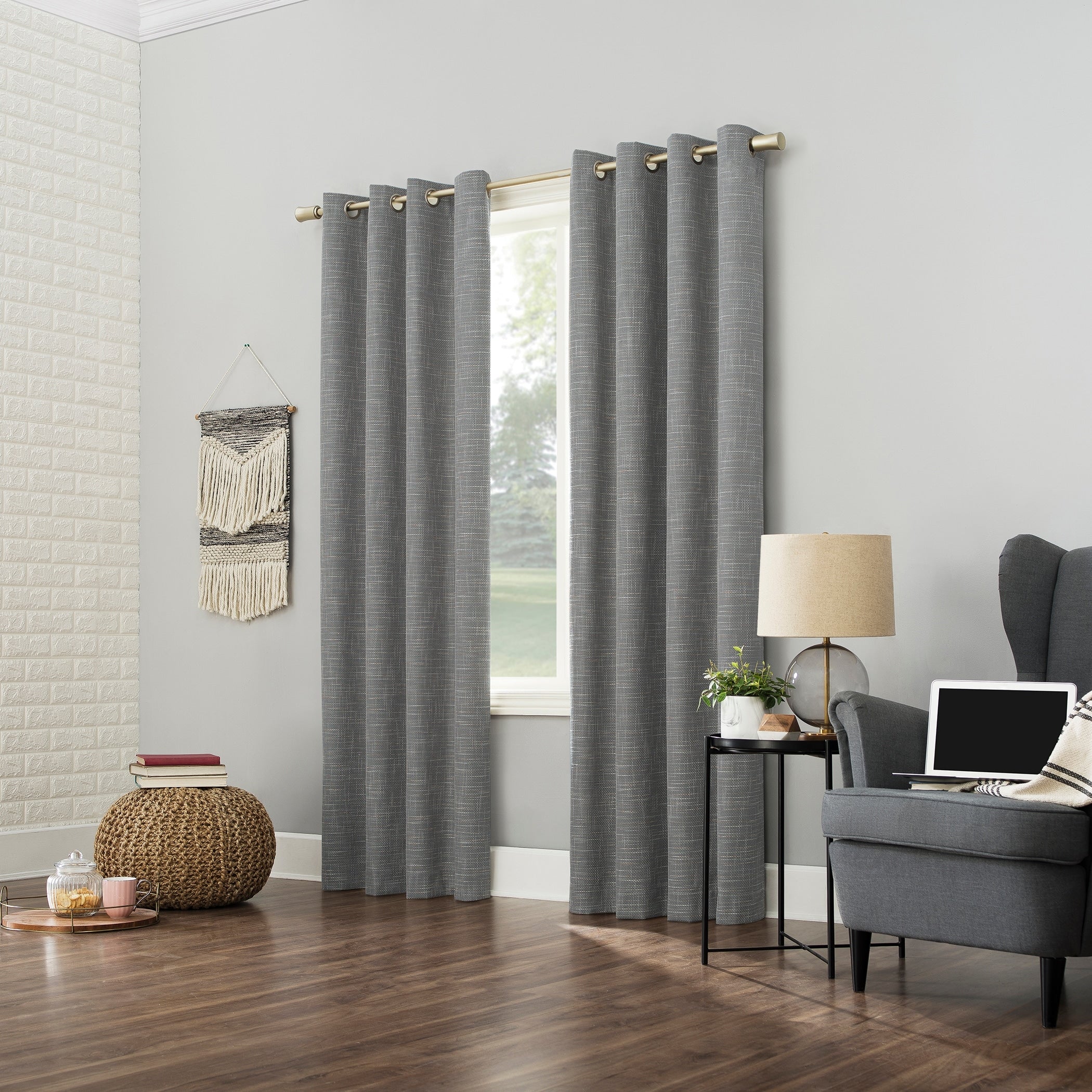 Sun Zero Kline Burlap Weave Thermal Extreme Total Blackout Grommet Curtain Panel, Single Panel