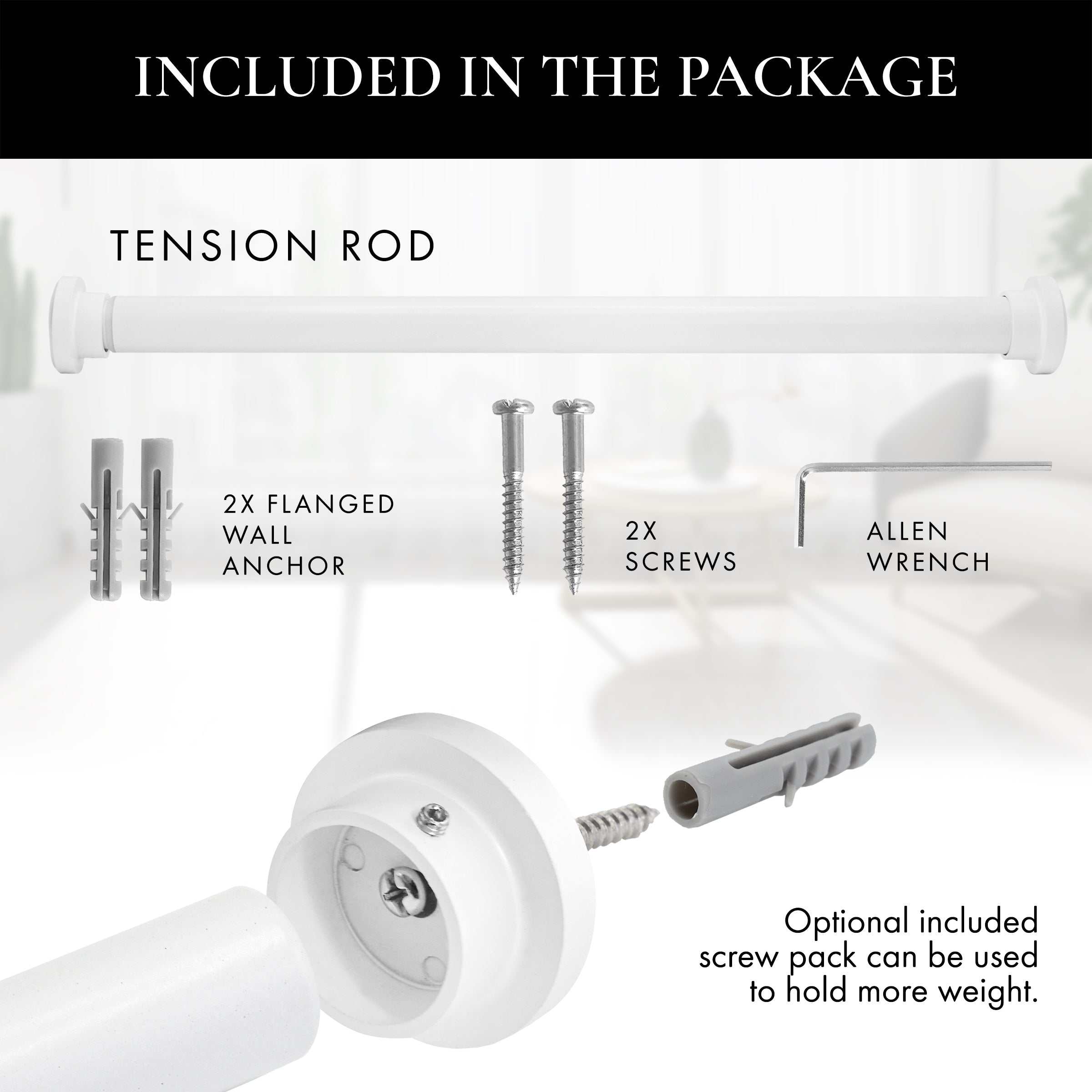 MERIVILLE 1-inch Diameter Metal Spring Tension Rod, Adjustable