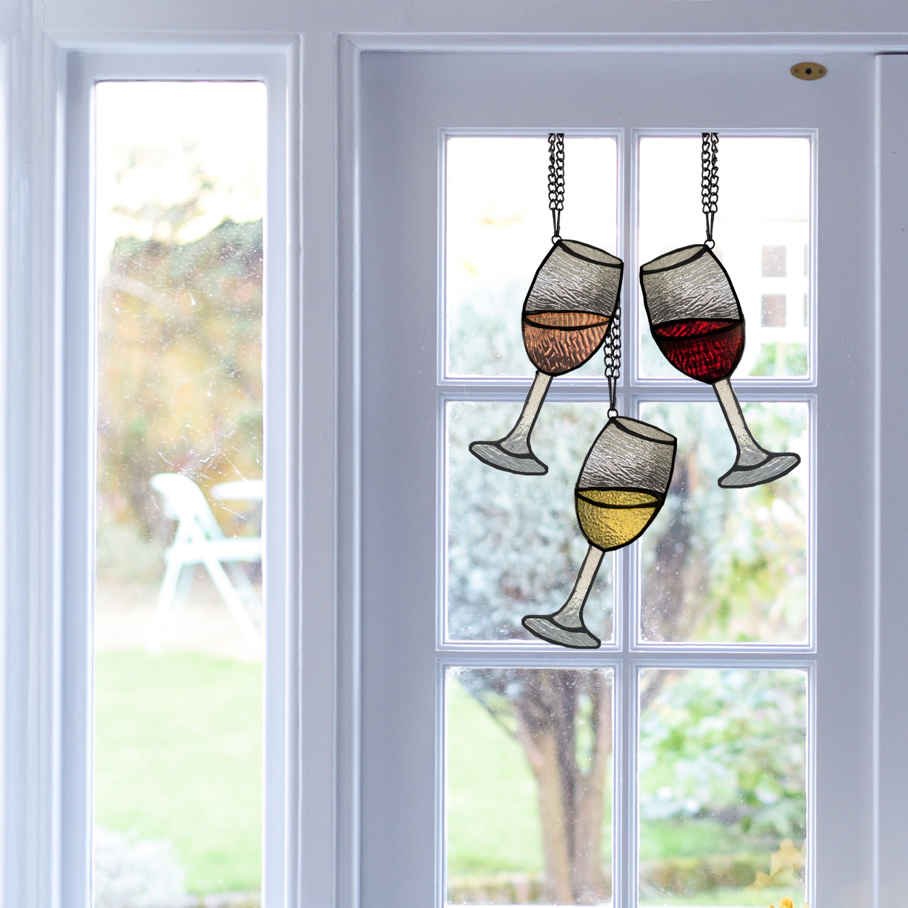 River of Goods Set of 3 Wine Glass Trio River of Goods Multicolored Stained Glass Window Panels - 3 x 0.25 x 8.75