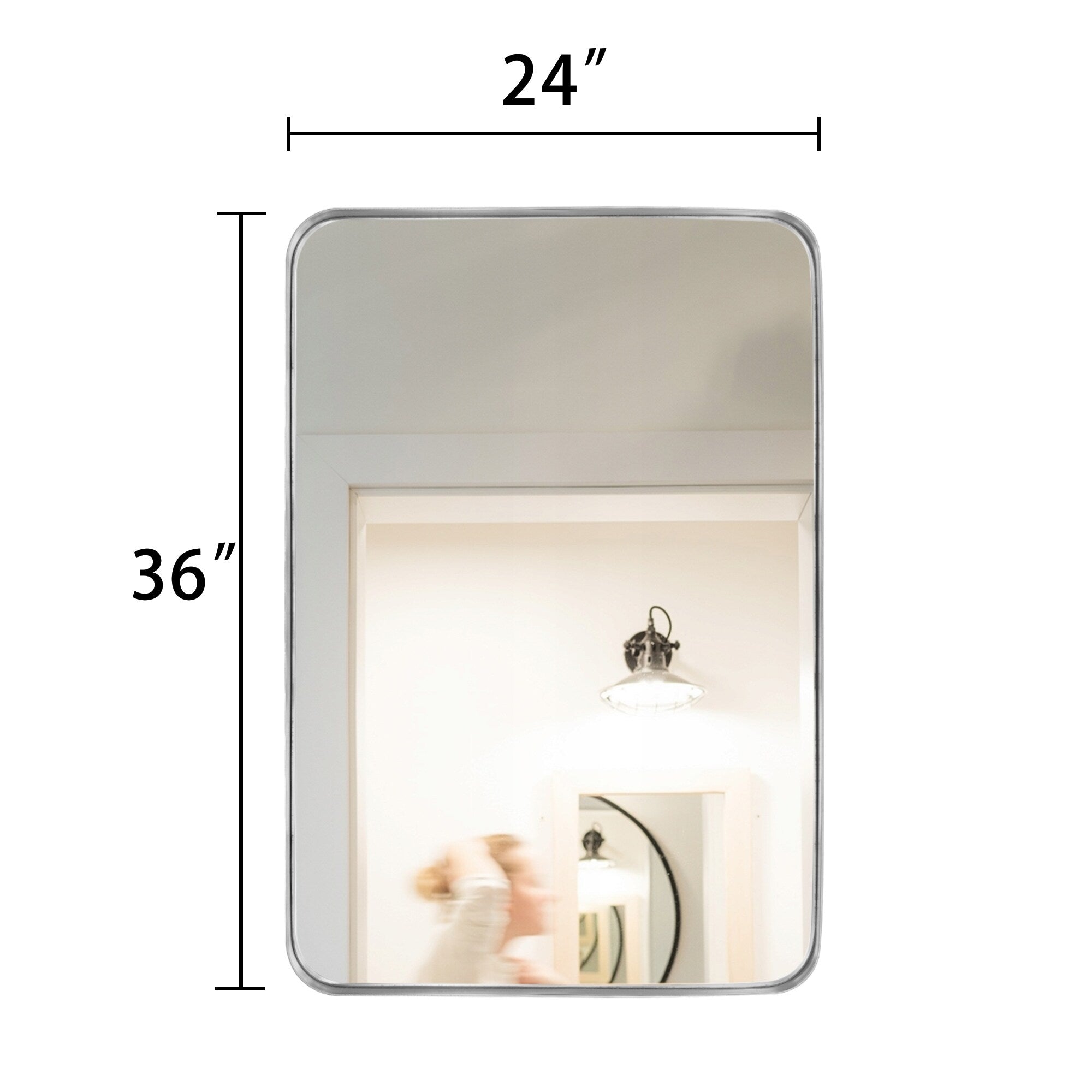 Modern Wall Mirror, Rectangular Mirror with Metal Frame, Bathroom Mirror with Round Corner Vanity Mirror for Vertical/Horizontal