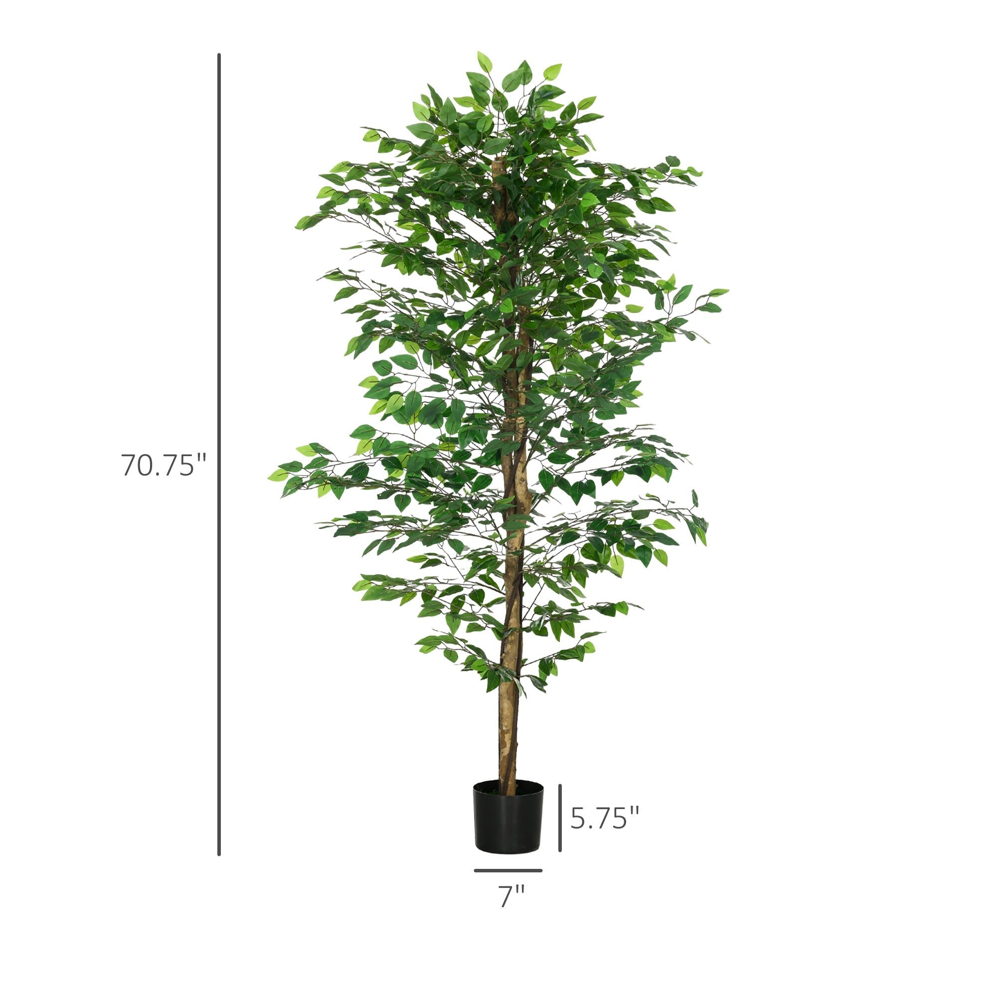 HOMCOM 6ft Artificial Ficus with Pot, Indoor Outdoor Fake Plant for Home Office Living Room Décor