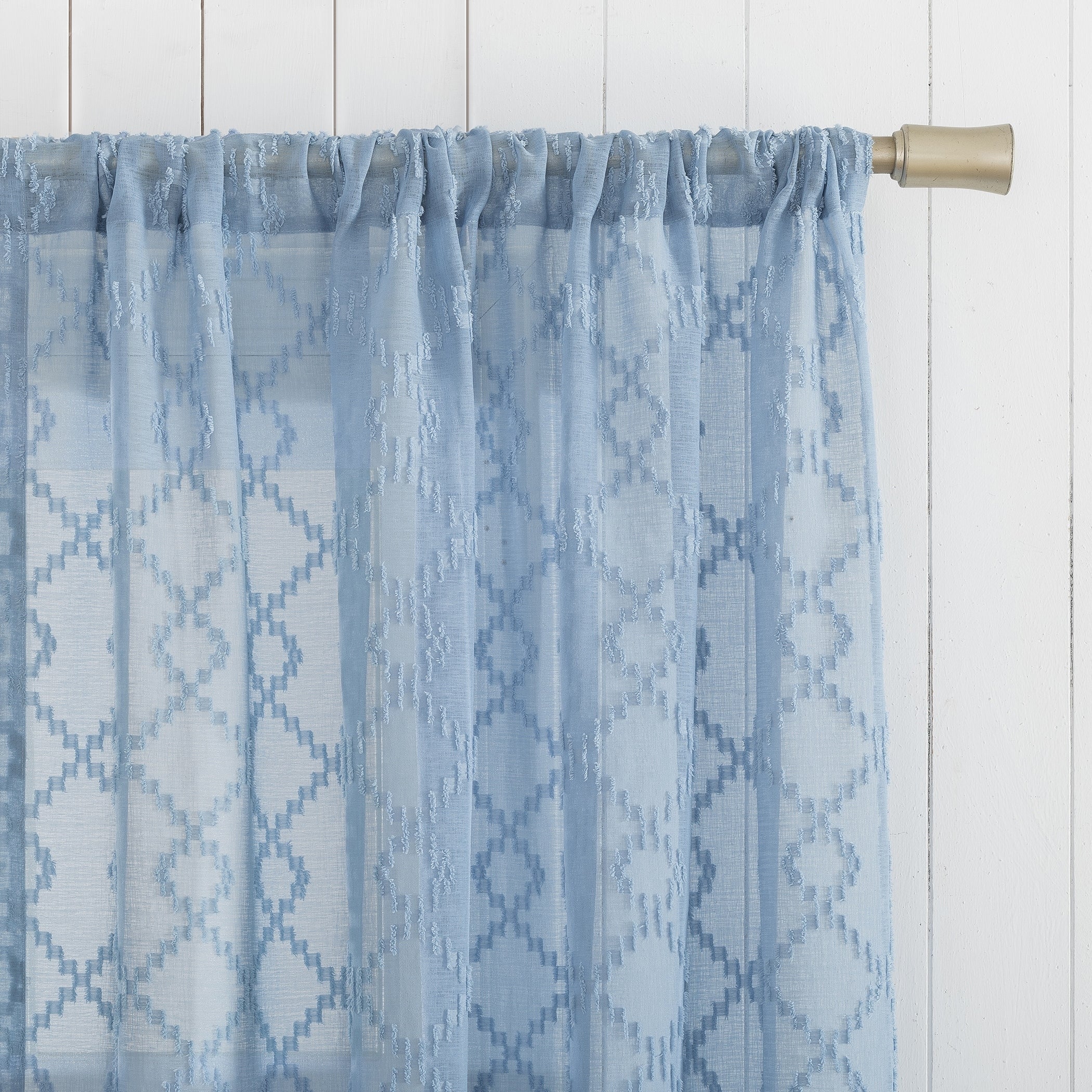 No. 918 Tina Geometric Clipped Semi-Sheer Rod Pocket Kitchen Curtain Valance and Tiers Set