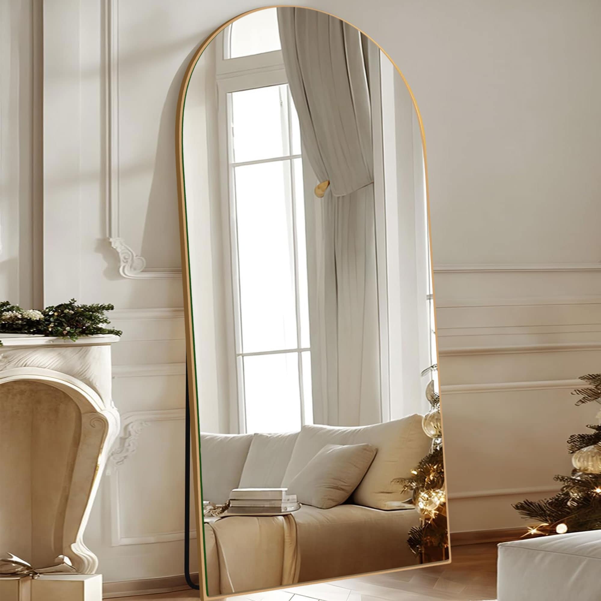 Arched Full-Length Standing Wood Floor Mirror, Wall Mirror