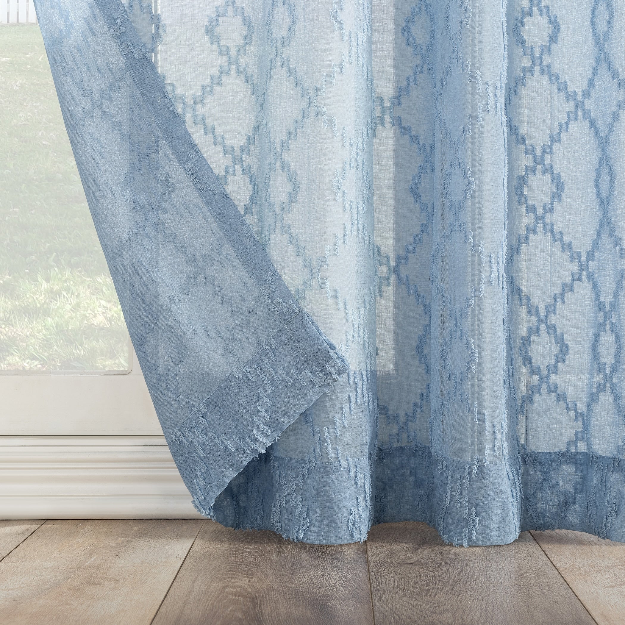 No. 918 Tina Geometric Clipped Semi-Sheer Rod Pocket Kitchen Curtain Valance and Tiers Set