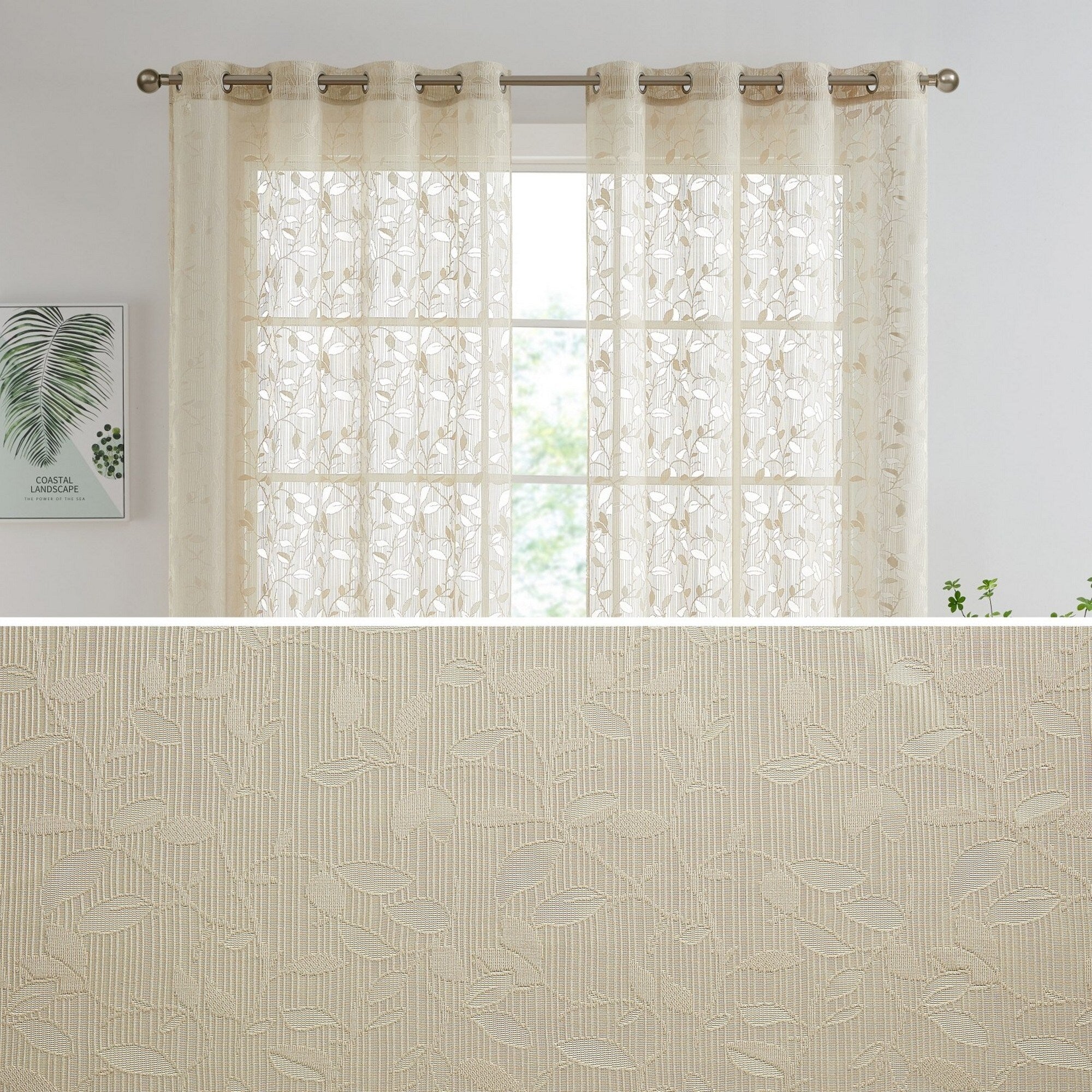 HLC.me Joyce Floral Decorative Semi Sheer Light Filtering Grommet Window Treatment Curtain Panels - Set of 2 Panels