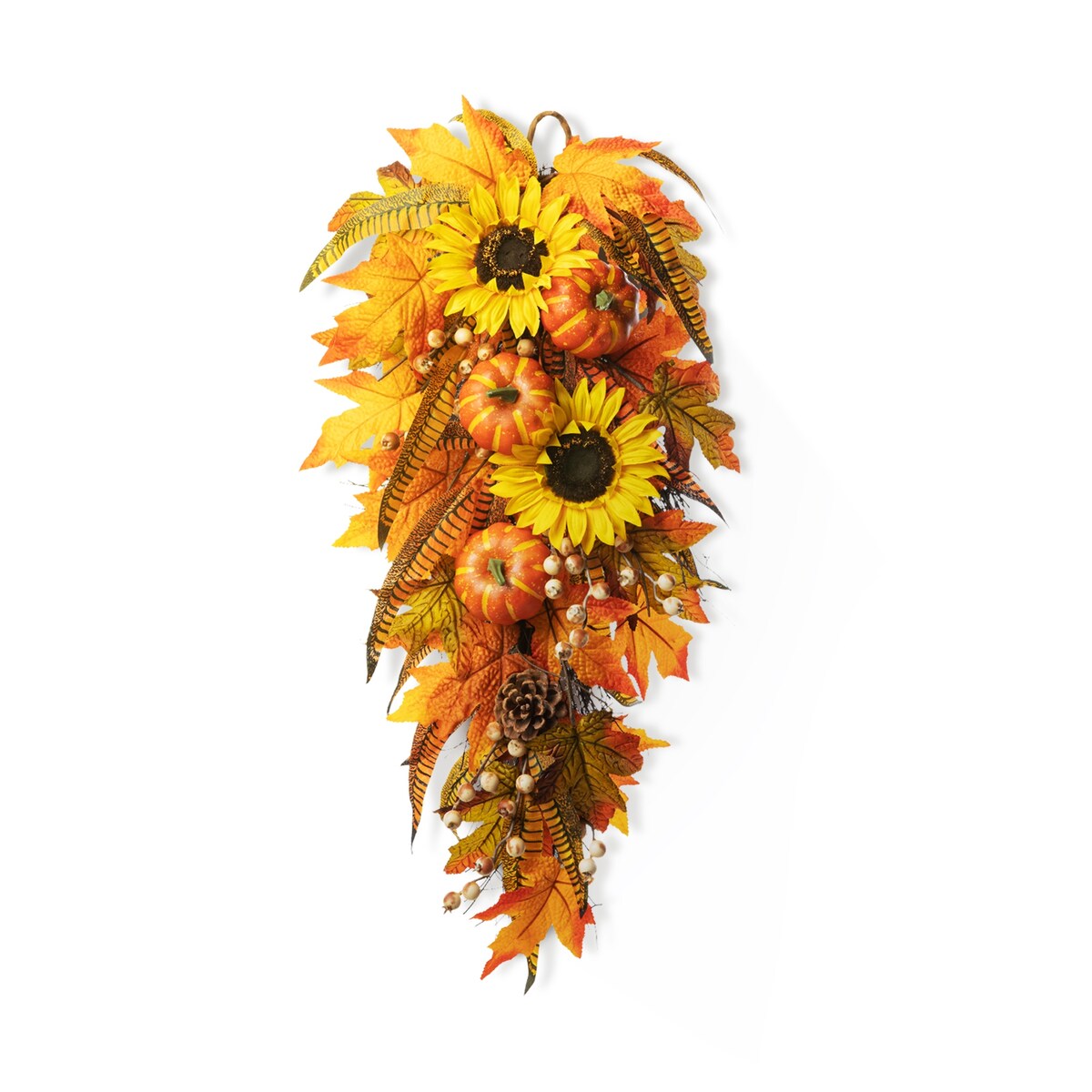 Glitzhome 3ft Fall Sunflower Leaf Potted Tree Thanksgiving Porch Decor