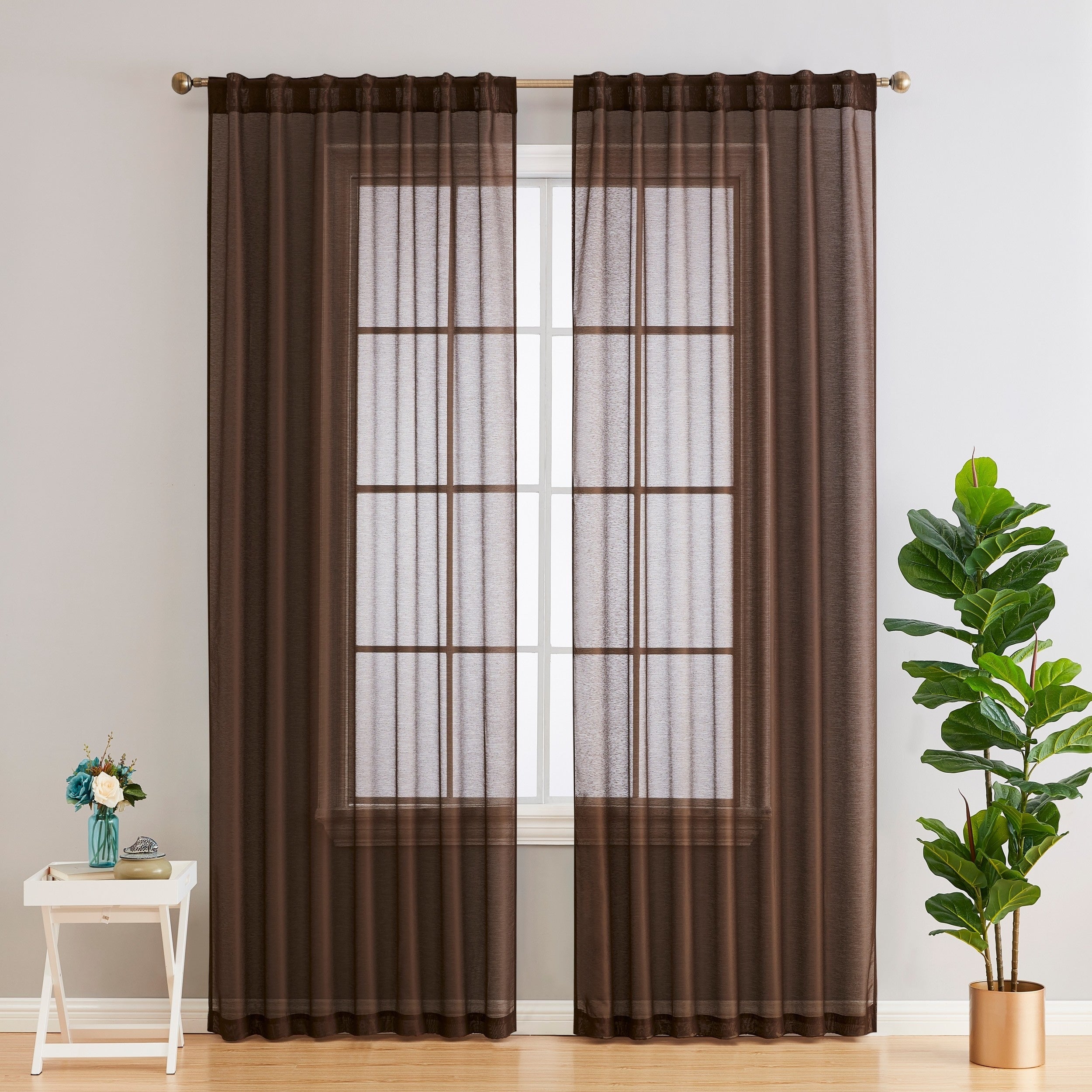 HLC.me Lauren Semi Sheer Rod Pocket & Back Tab Window Curtains Panels, Set of 2