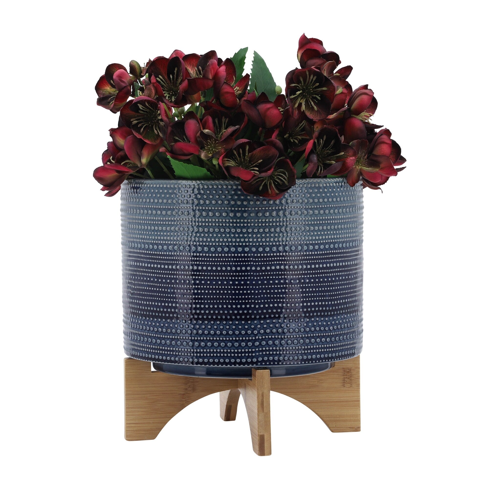 Sagebrook Home Coastal Blue Textured Dotted Handmade Ceramic Planter Pot with Stand