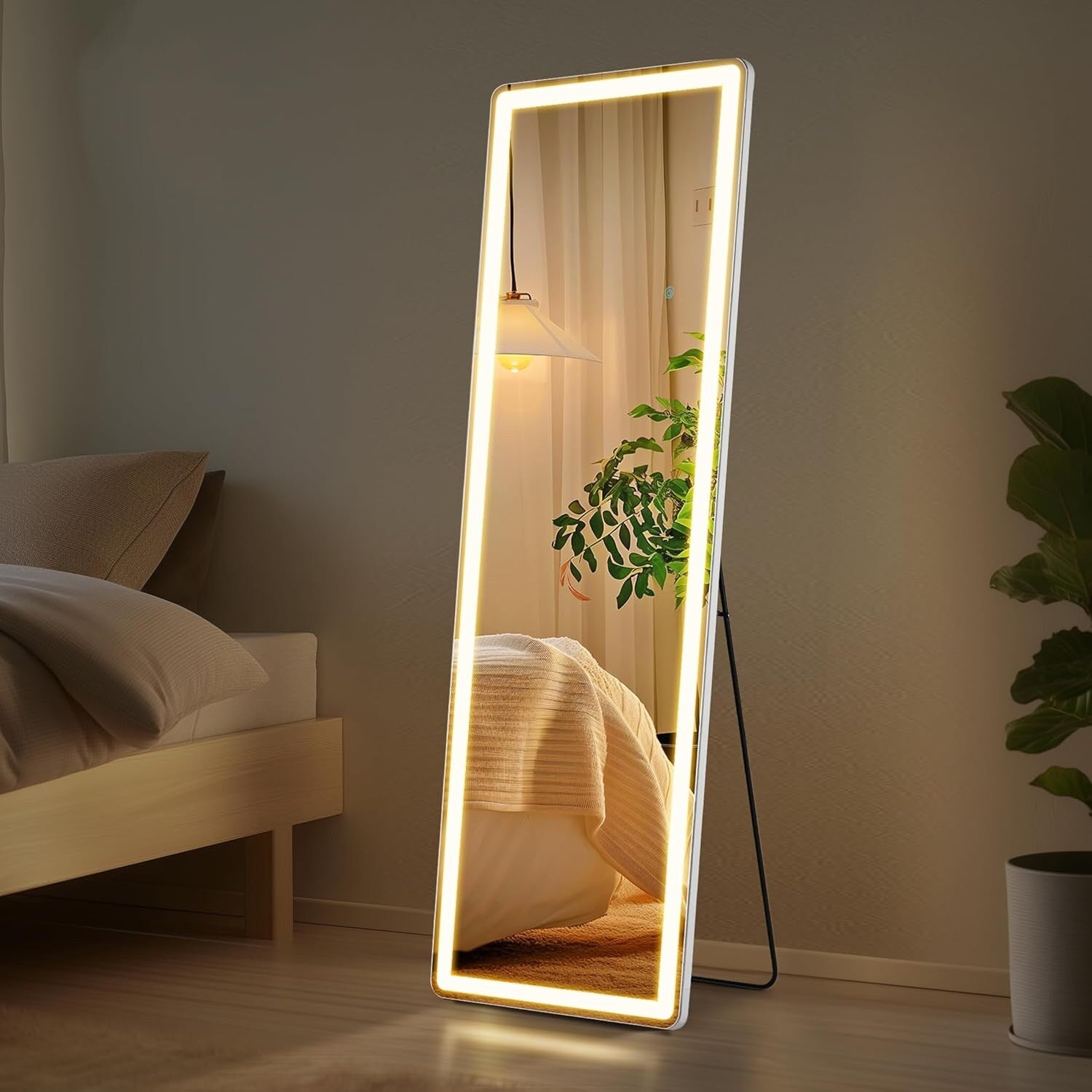 Floor Mirror with LED Light, 64 x 21 Full Length Mirror with Stand, Hanging Mirror Wall Mounted Mirror Full Body Mirror